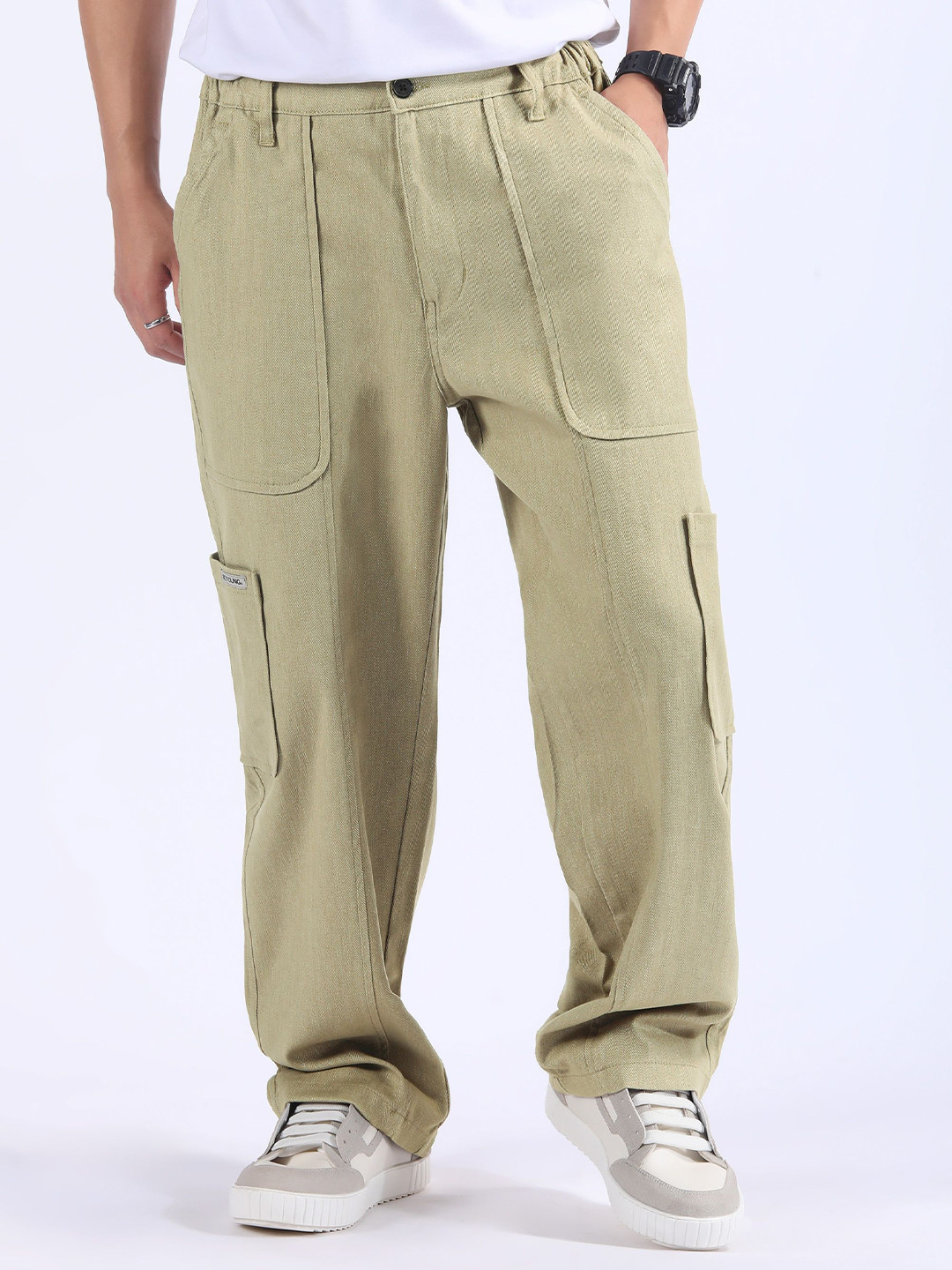 Beyoung Men Khaki Side Elasticated Cargo Pants