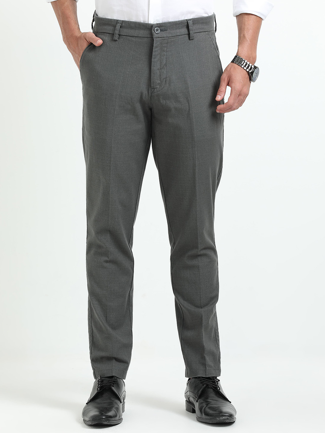 MARTIN SMITH Men Comfort Relaxed Fit Cotton Formal Trousers