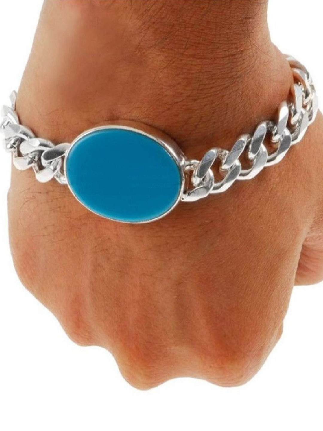 Teeragaj Unisex Stainless Steel Turquoise Charm Bracelet