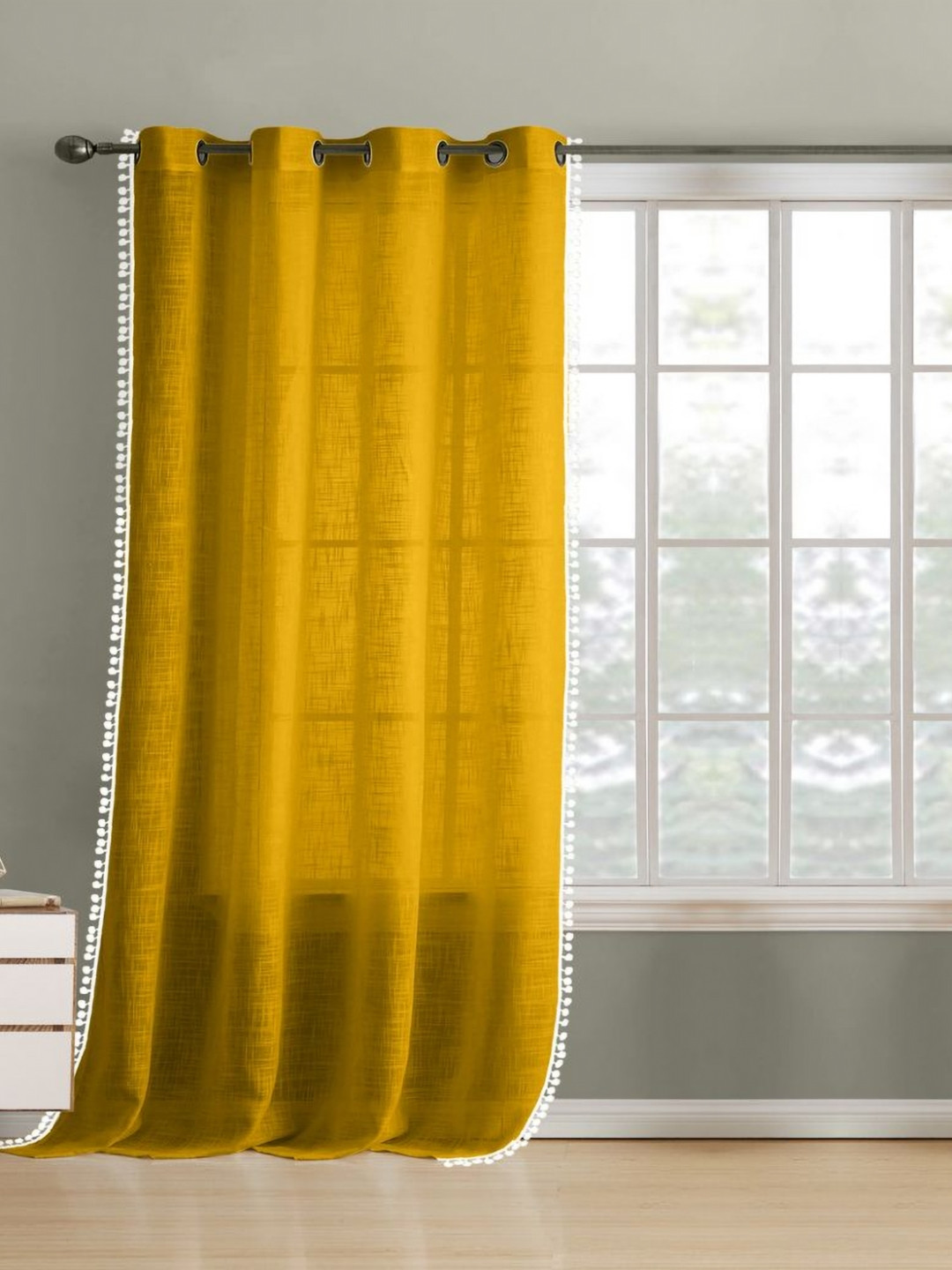 THE LINEN COMPANY Mustard & White Cotton Sheer Window Curtain
