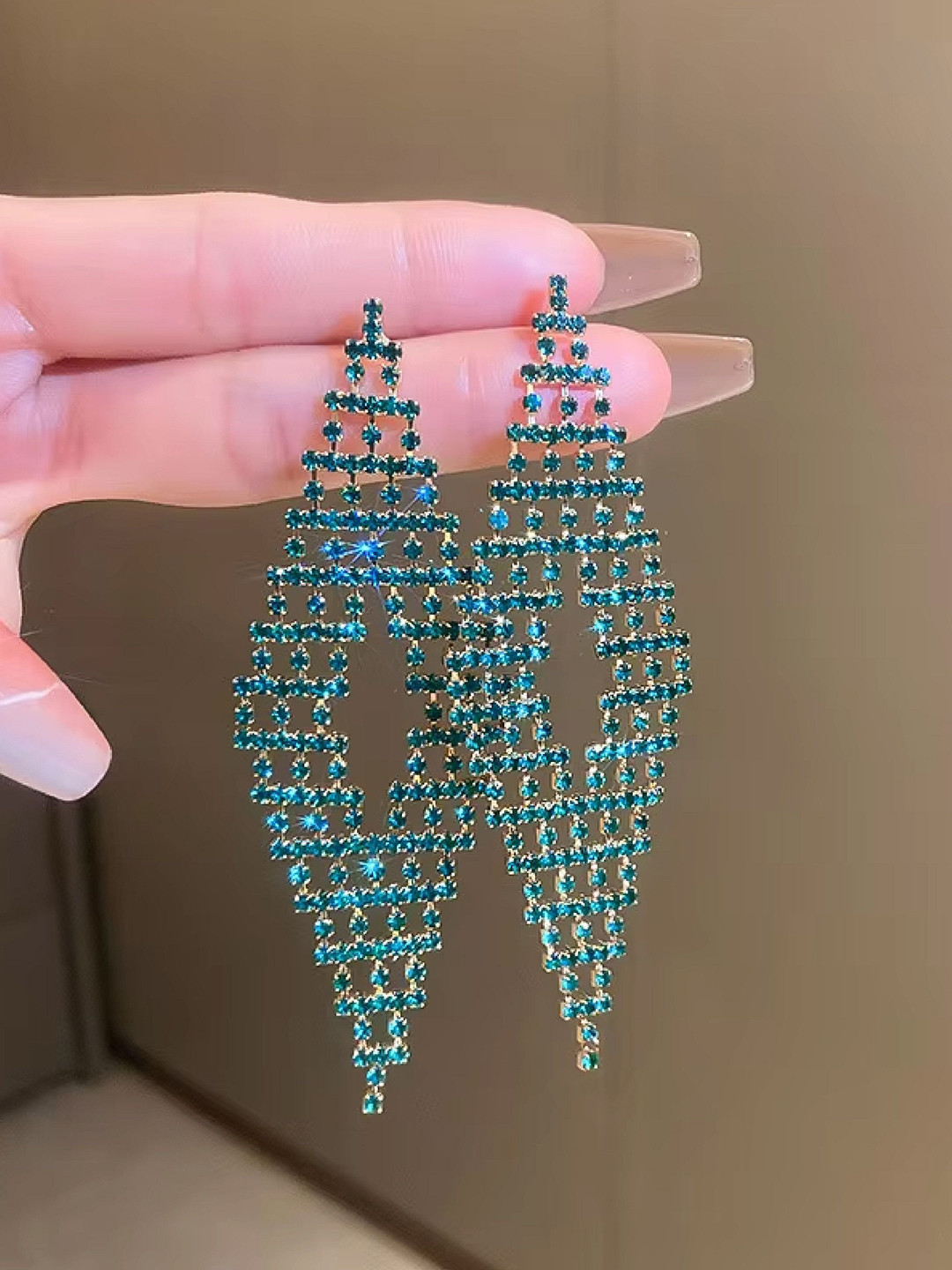 DKane Designs Gold-Plated Rhinestone Studded Diamond Shaped Drop Earrings