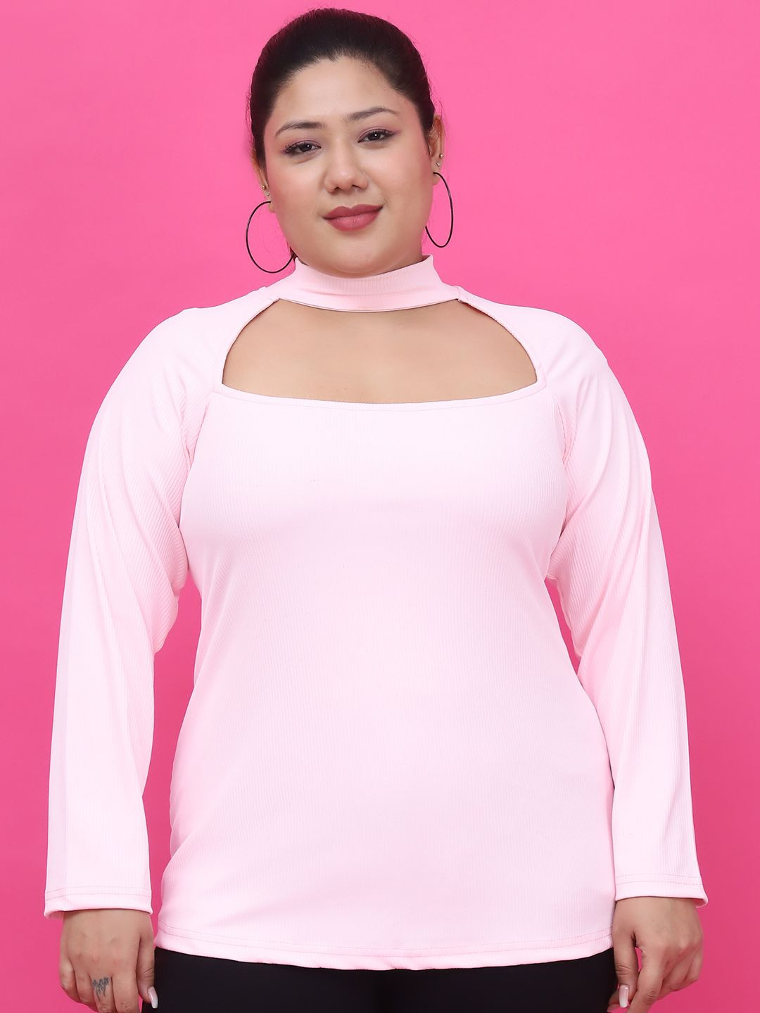 theRebelinme Women Plus Size Choker Neck Cotton Top