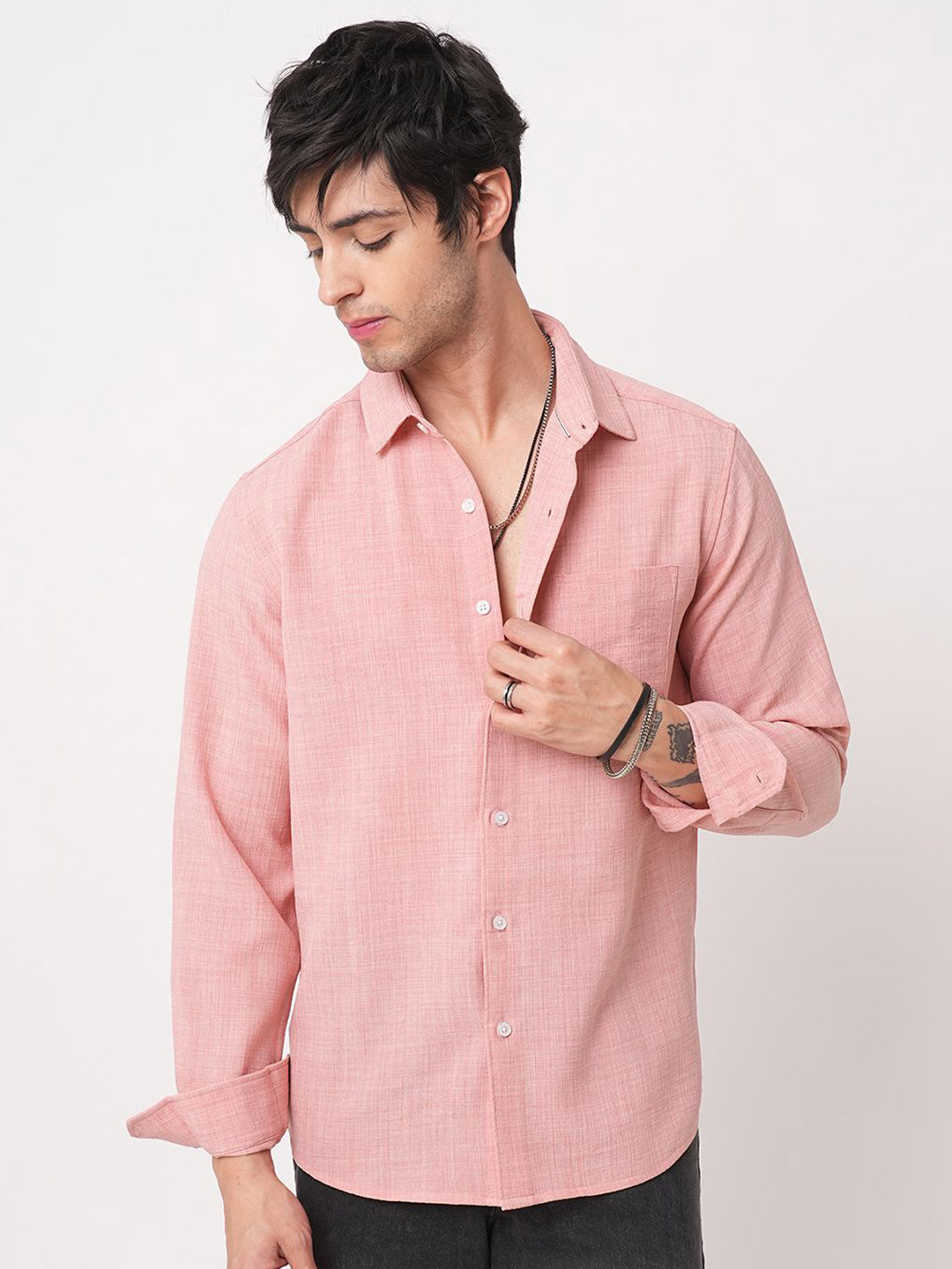 VASTRADO Men Coral Slub Textured Shirt