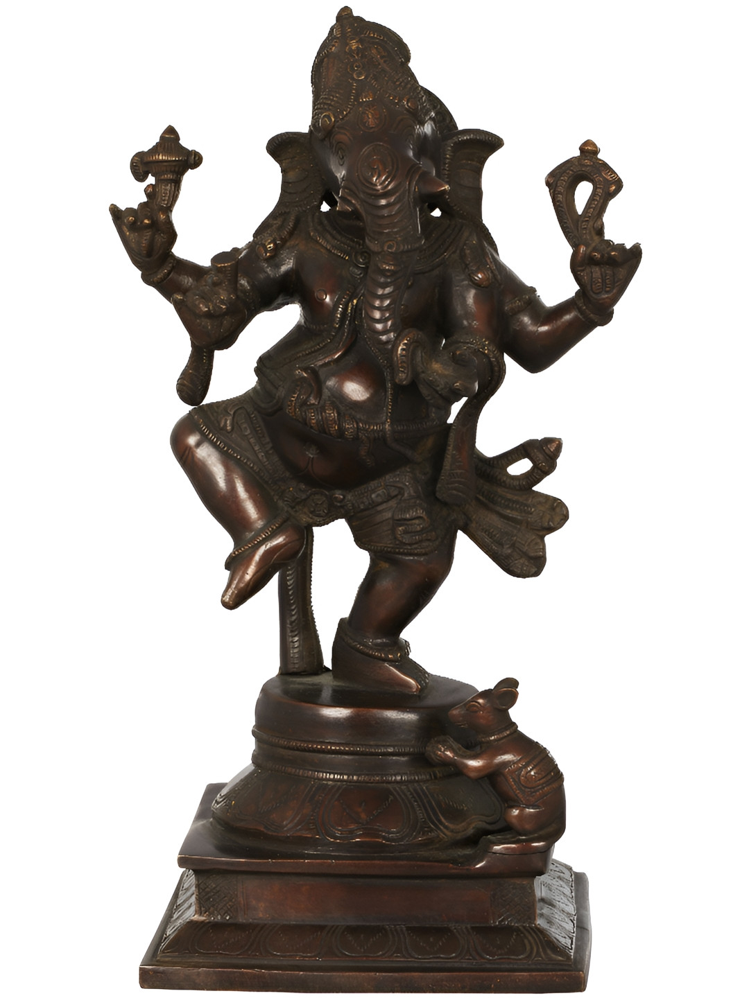 Exotic India Indian Cocoa Brown & Gold Toned Lord Ganesha Religious Idol Showpiece
