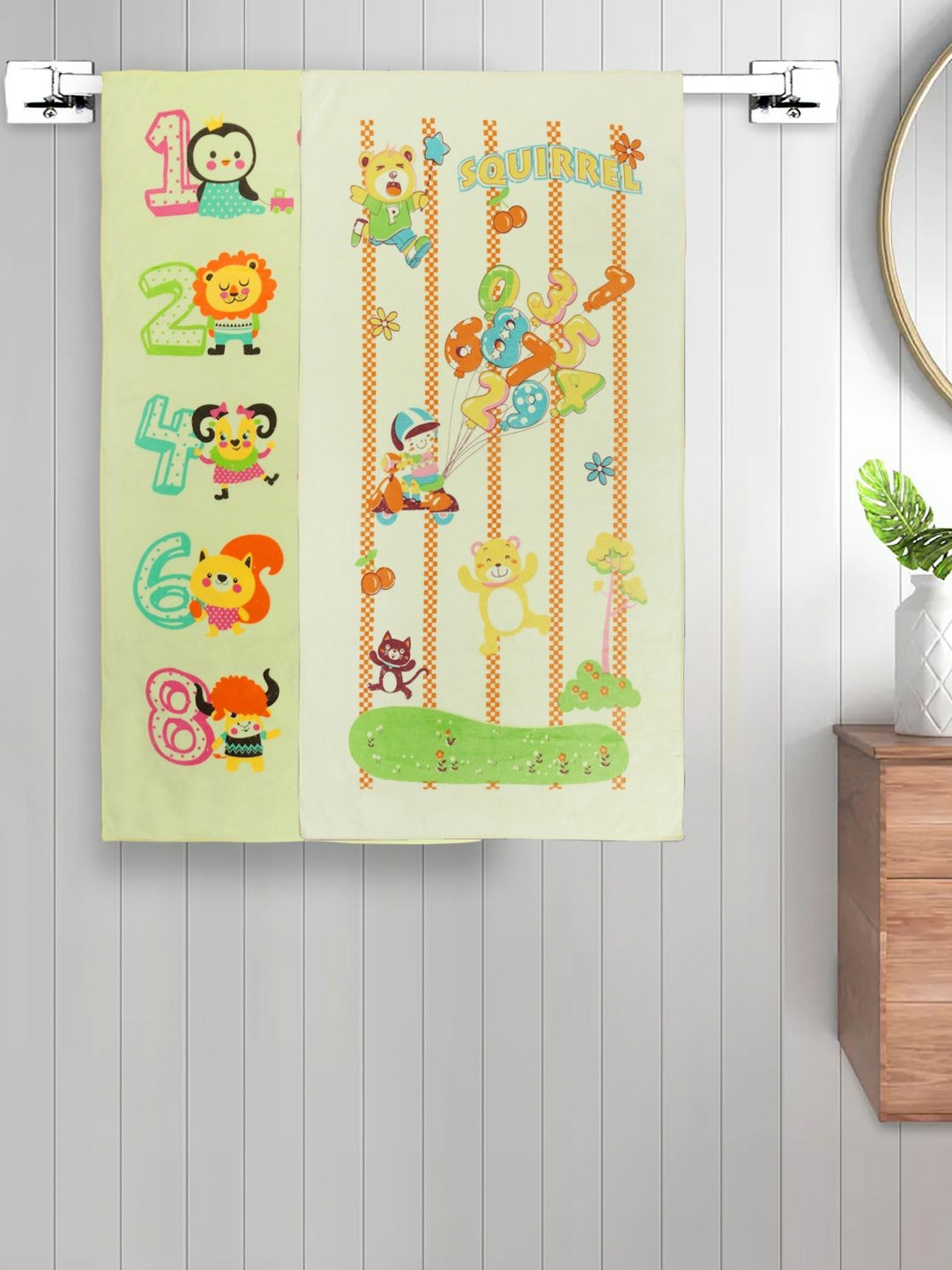 Myntra Elegant Homes Kids Yellow & Green 2 Pieces Printed Cotton 420 GSM Bath Towels