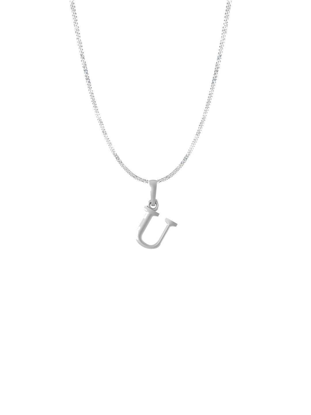 AKSHAT SAPPHIRE Men 925 Sterling Silver U Alphabet Pendant with Curb Chain
