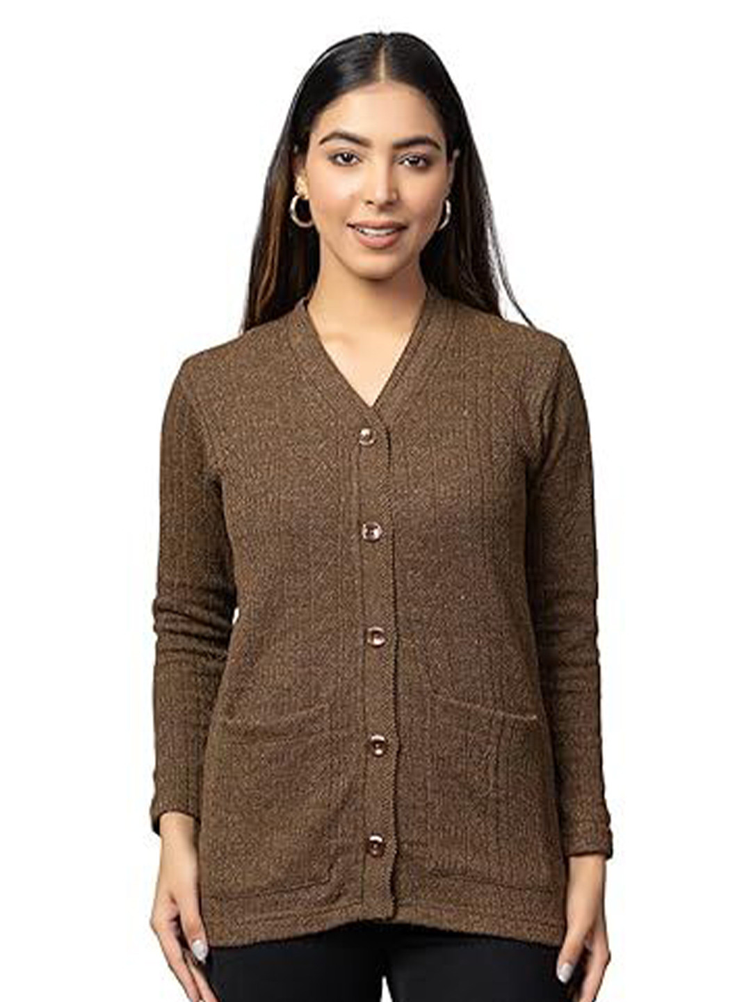 Hifzaa Women V-Neck Woollen Cardigan