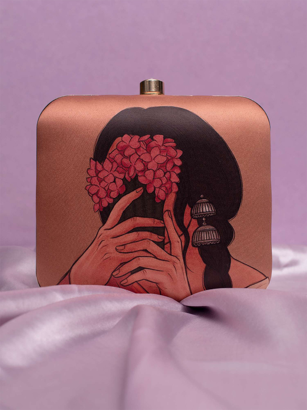 ARTKLIM Floral Lady Printed Buckle Detail Box Clutch