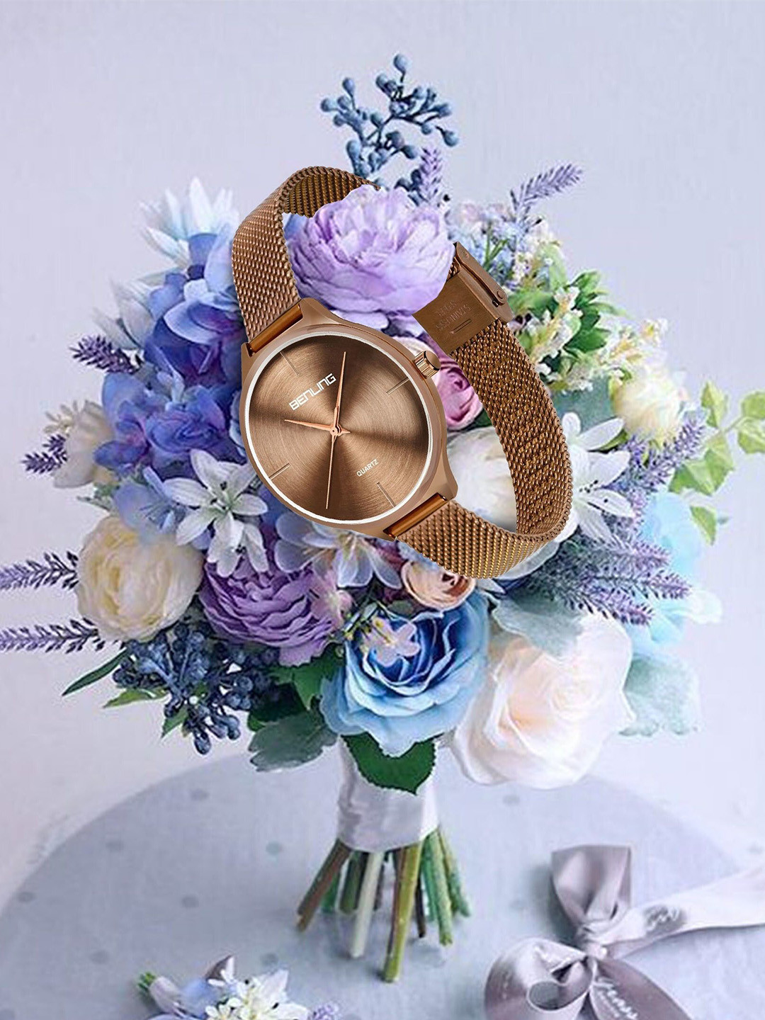 BENLING Women Dial & Stainless Around Straps Reset Time Analogue Watch BL-1017-BRNZE-BRNZE