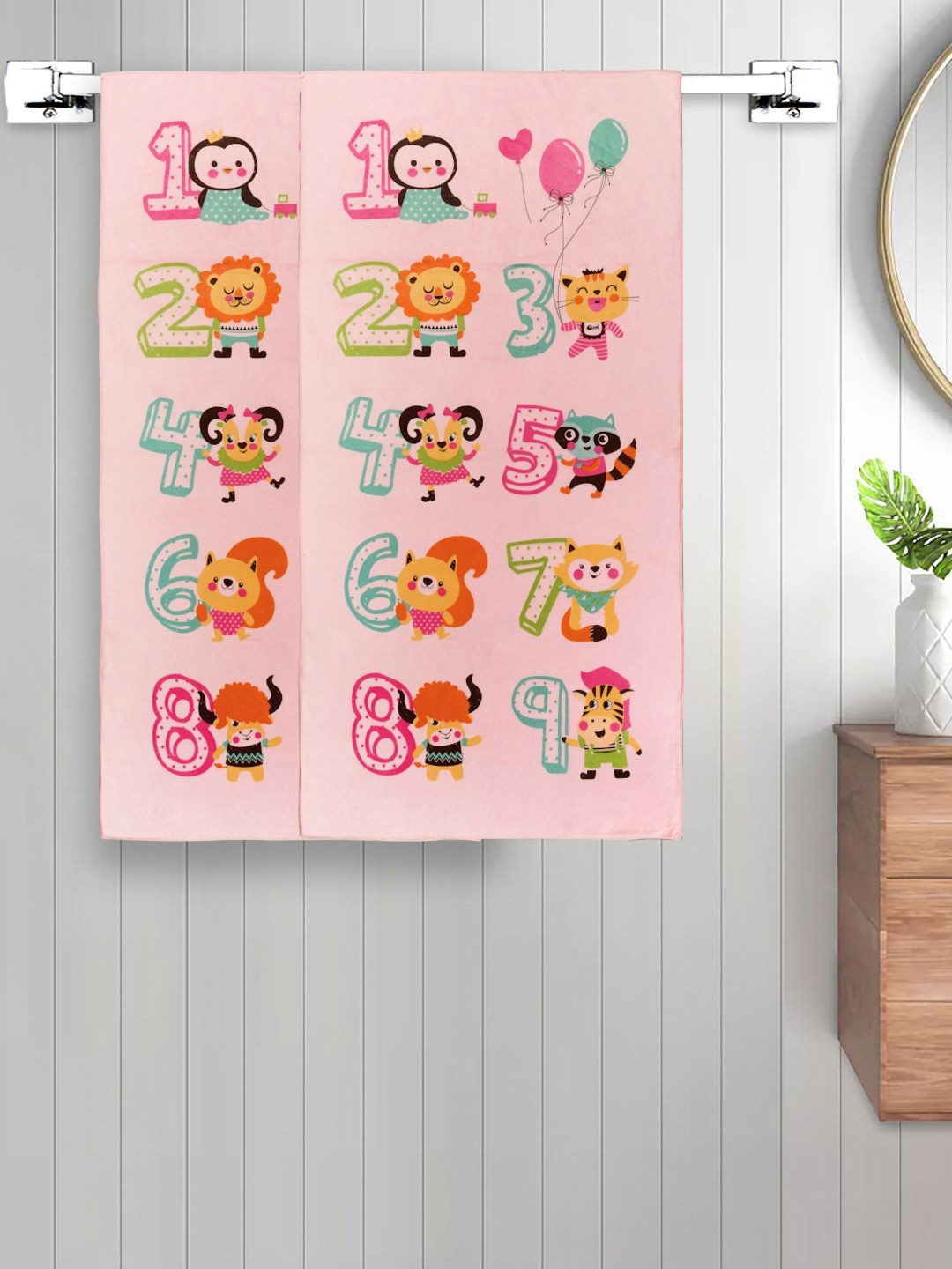 Myntra Elegant Homes Pink & Orange 2 Printed Cotton 420 GSM Bath Towel