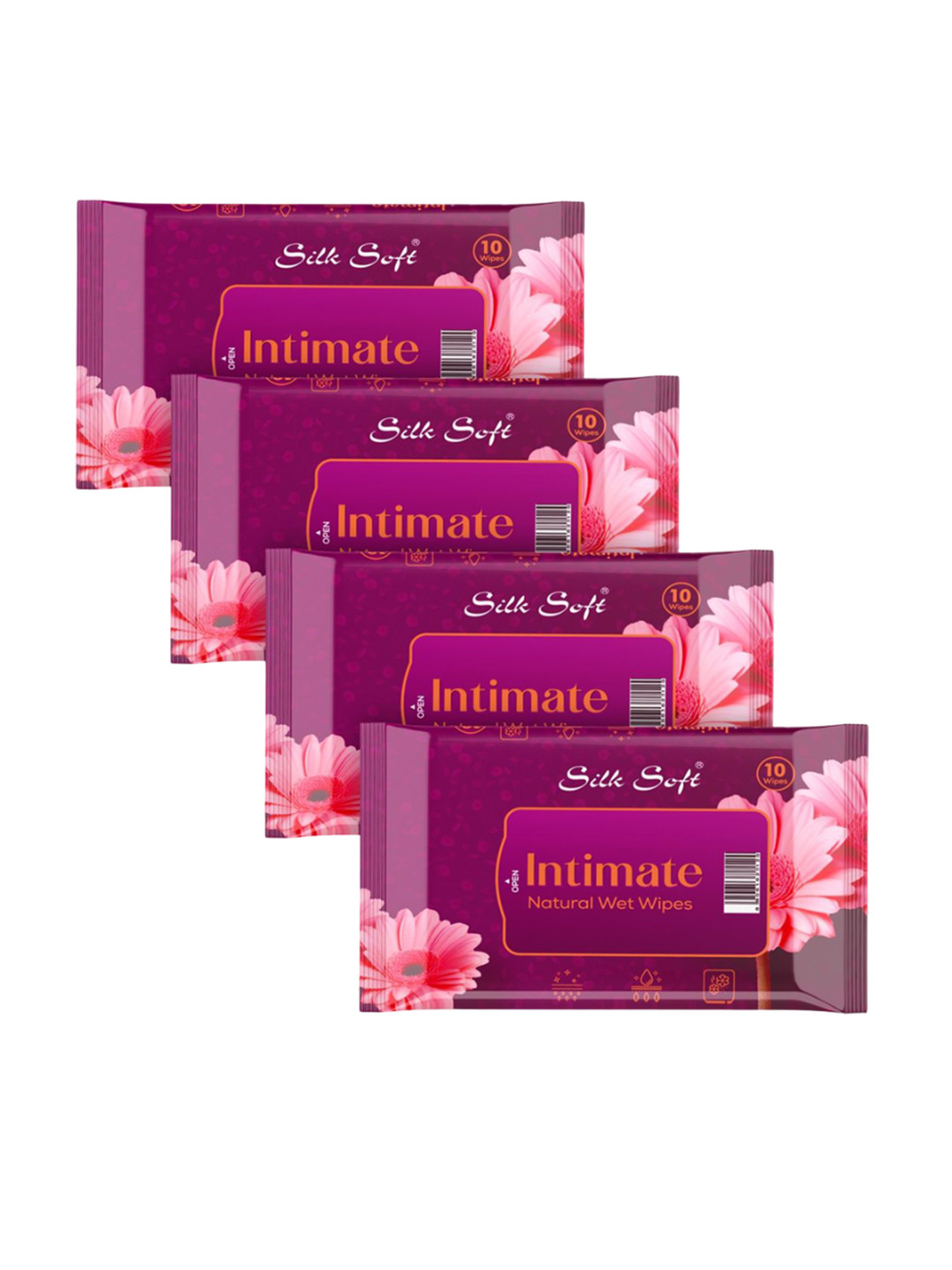 Silk Soft Set Of 4 Intimate Natural Wet Wipes - 10 Wipes Each
