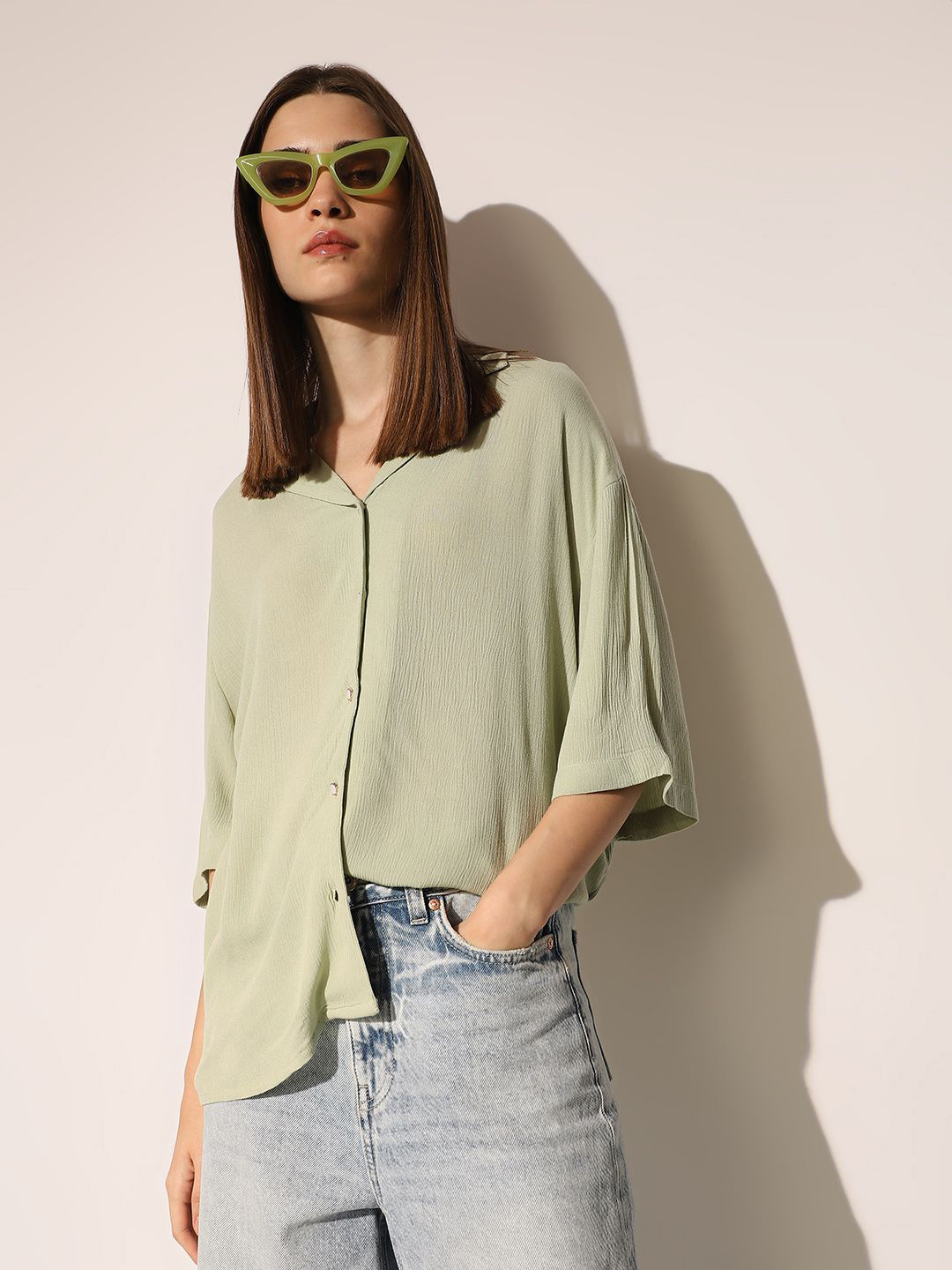 ONLY Muse Lia Crink Textured Lapel Collar Oversized Casual Shirt