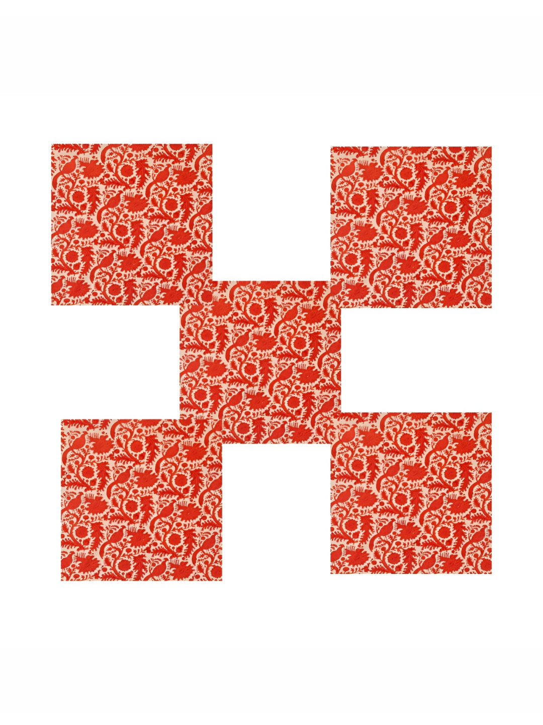 HANDICRAFT PALACE 6Pcs Red & Beige Bird  Block Printed Cotton Dinner Table Napkins