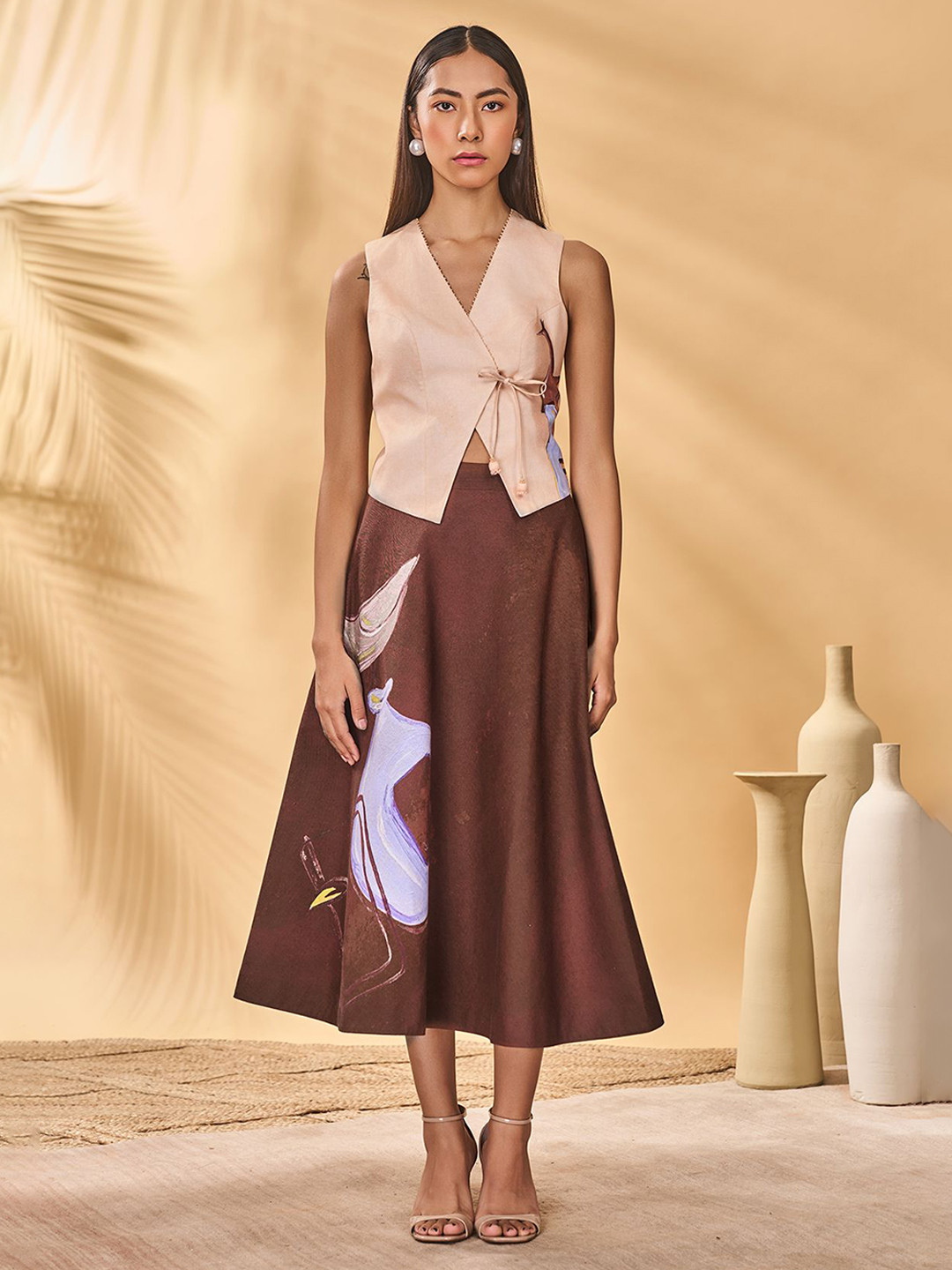 Masaba Women Printed Linen Top with Skirt