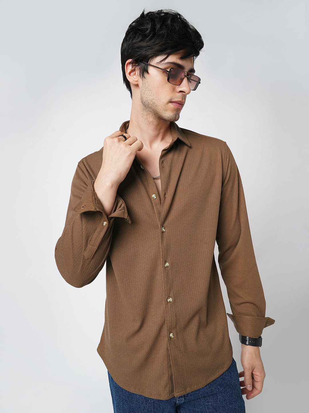 VASTRADO Enticing Classic Textured Knitted Slim Fit Shirt