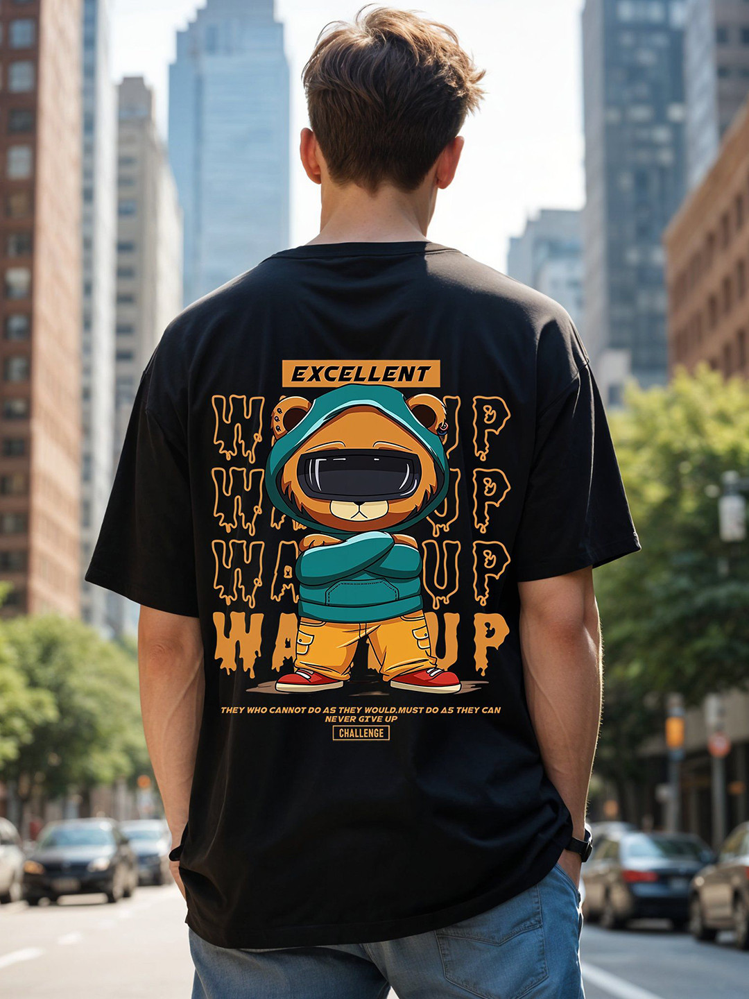 SMARTEES Graphic Printed Round Neck Regular Sleeves Cotton Oversized Fit T-shirt