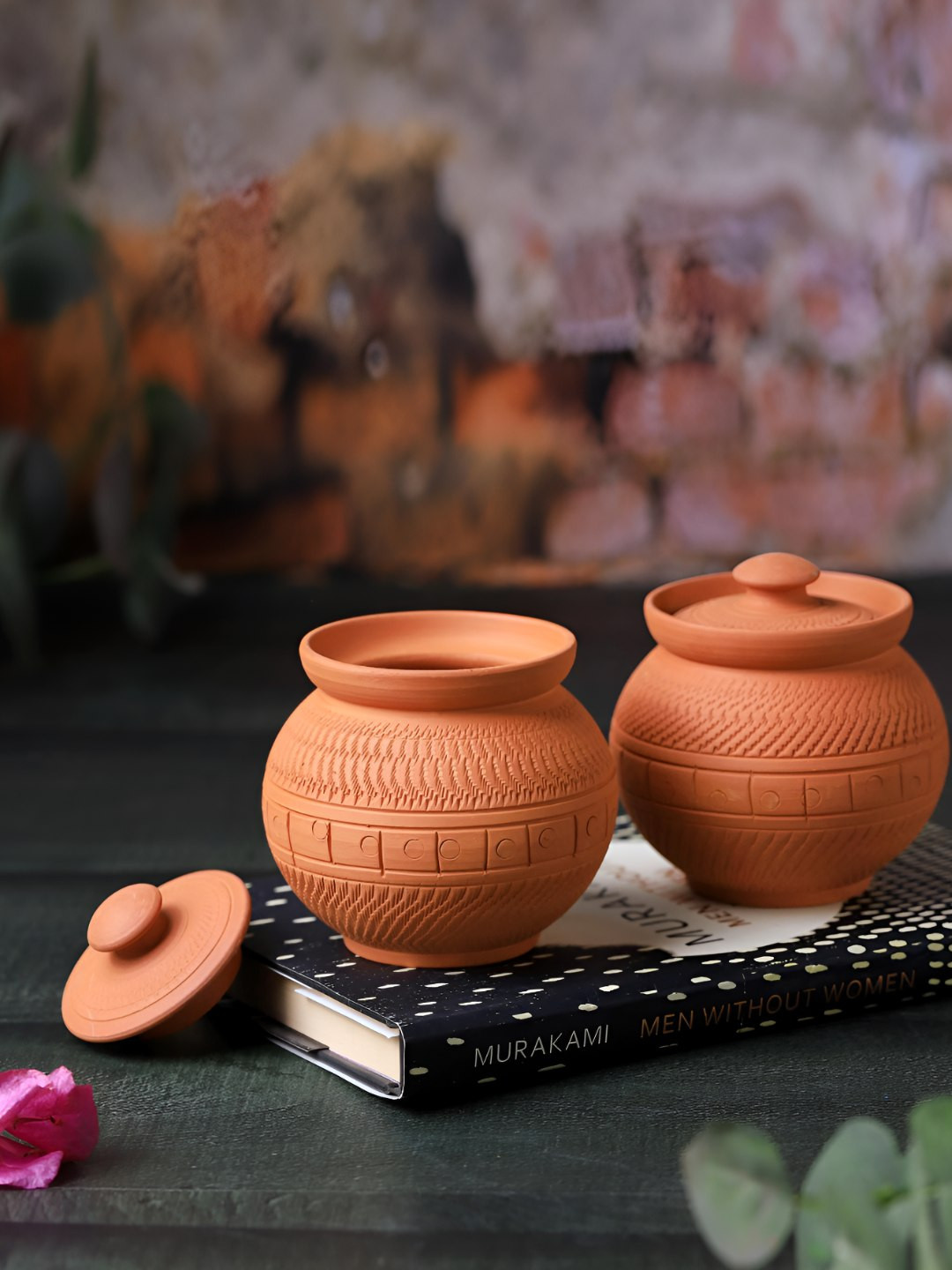 The Handicraftian Maharaja Sugar Pot Orange Terracotta Microwave Safe 2 Piece Clip-On Canister