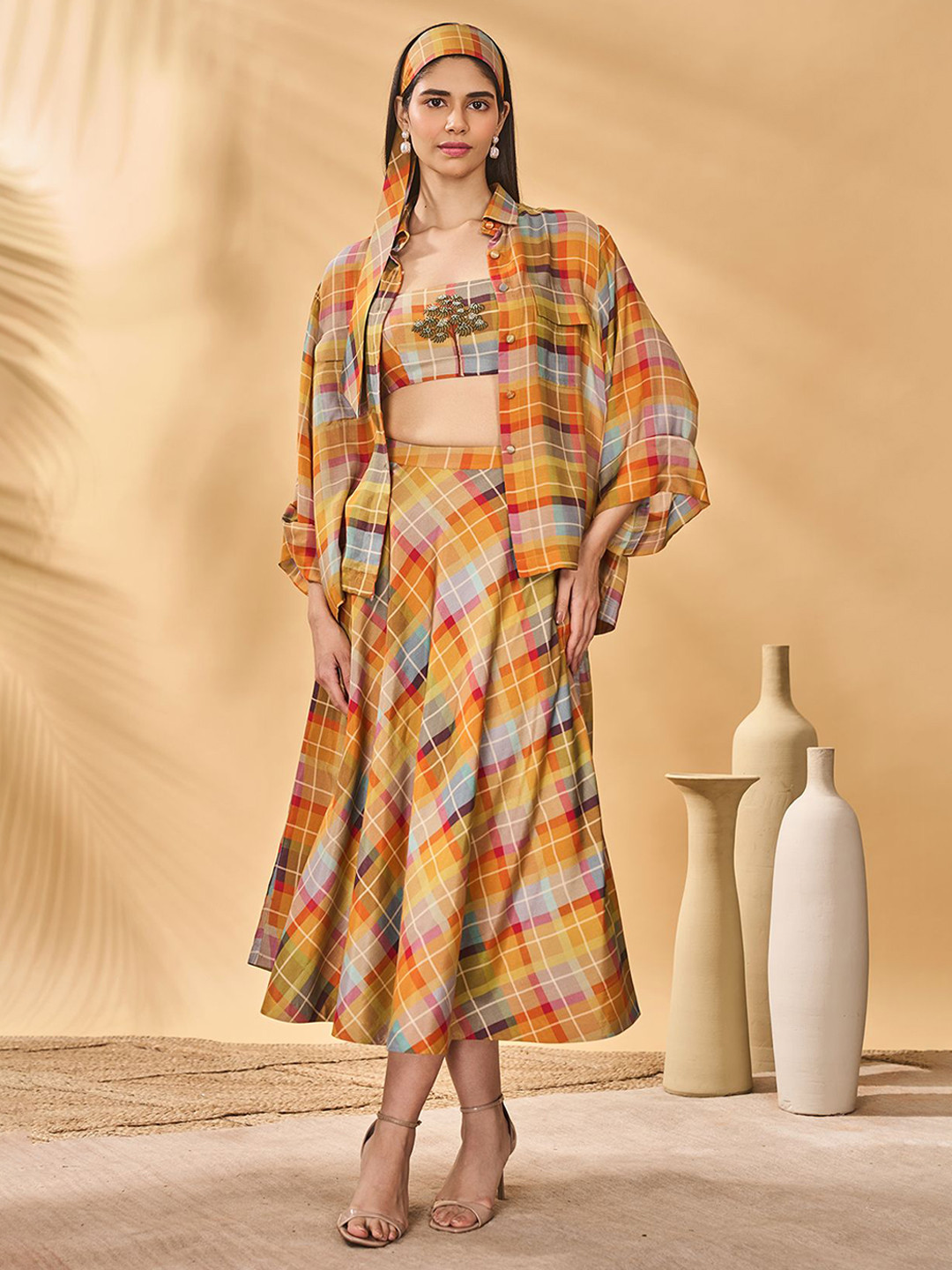 Masaba Sundowner Checkered Shirt, Top & Skirt Co-Ord Set