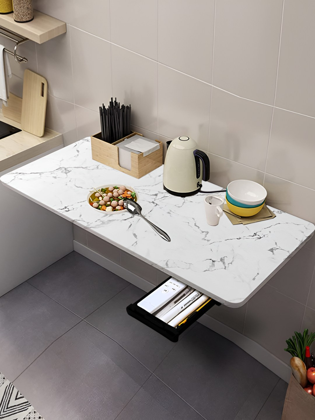 Torche White & Grey Wooden Wall Mounted Foldable Table