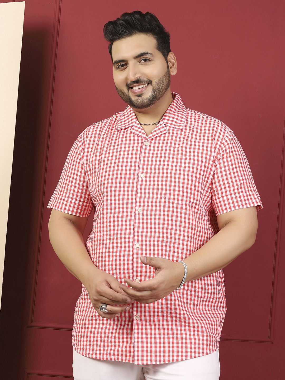 bigbanana Men Plus Size Gingham Checks Casual Shirt