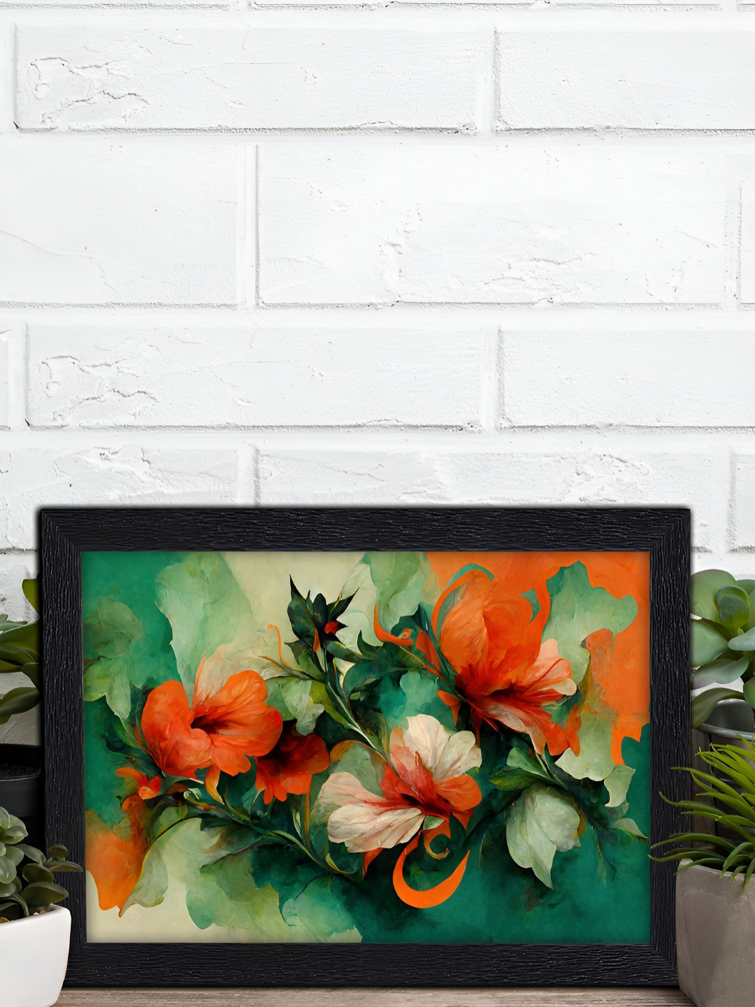 Aura Green & Orange Floral & Botanical Painted Wall Art