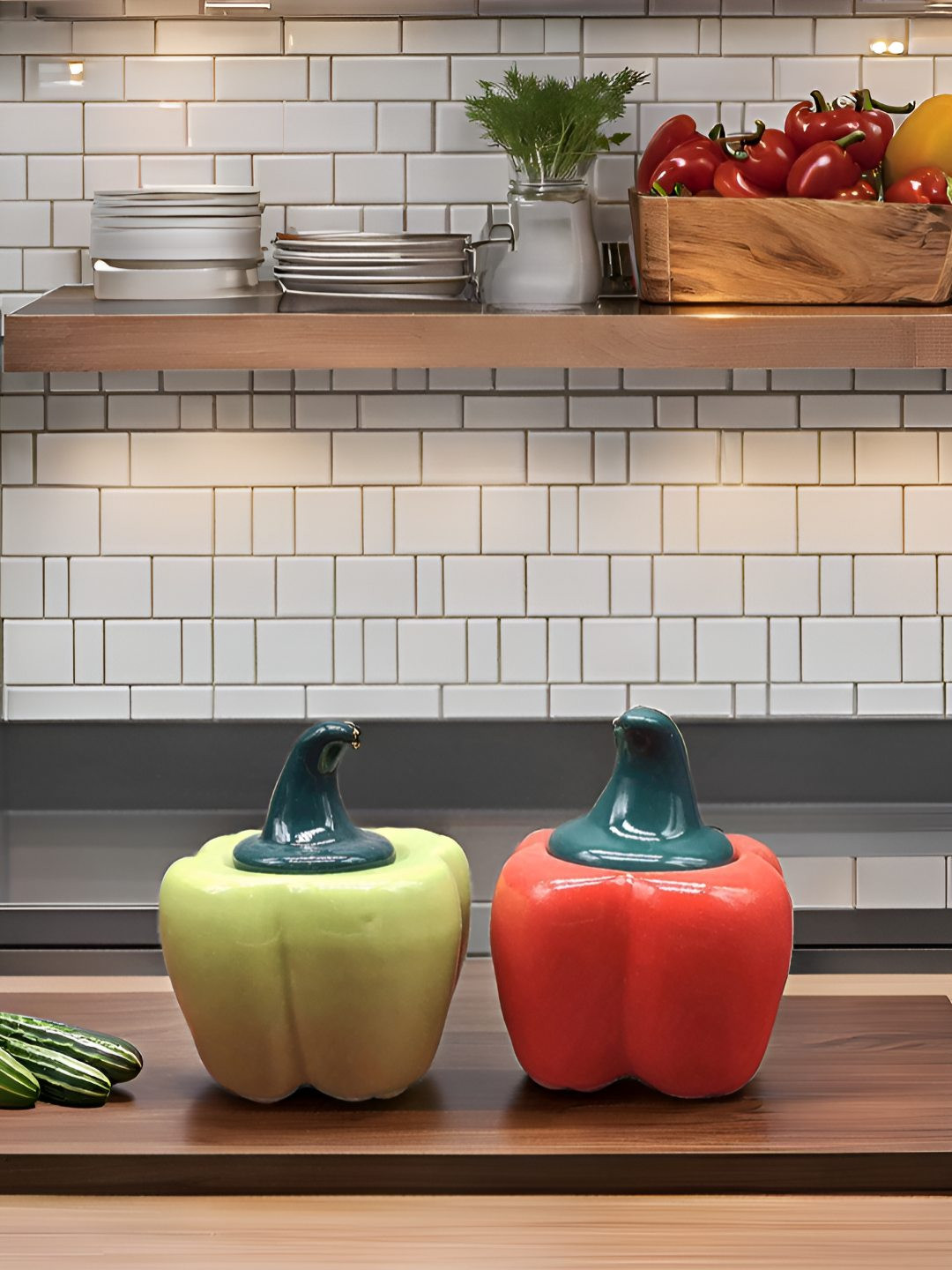 Kraftlik Handicraft 41-Kh-Pj-Cap-Grn+Red Red Ceramic Easy To Clean 2 Piece Flip Top Canister-500ml