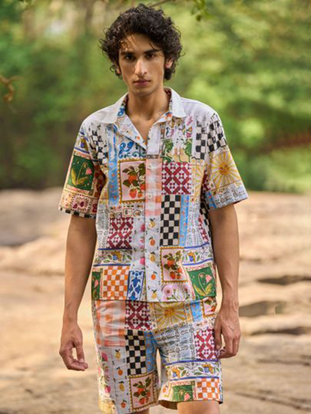 Dash and Dot Men Patchwork Print Shorts Set Co-Ords