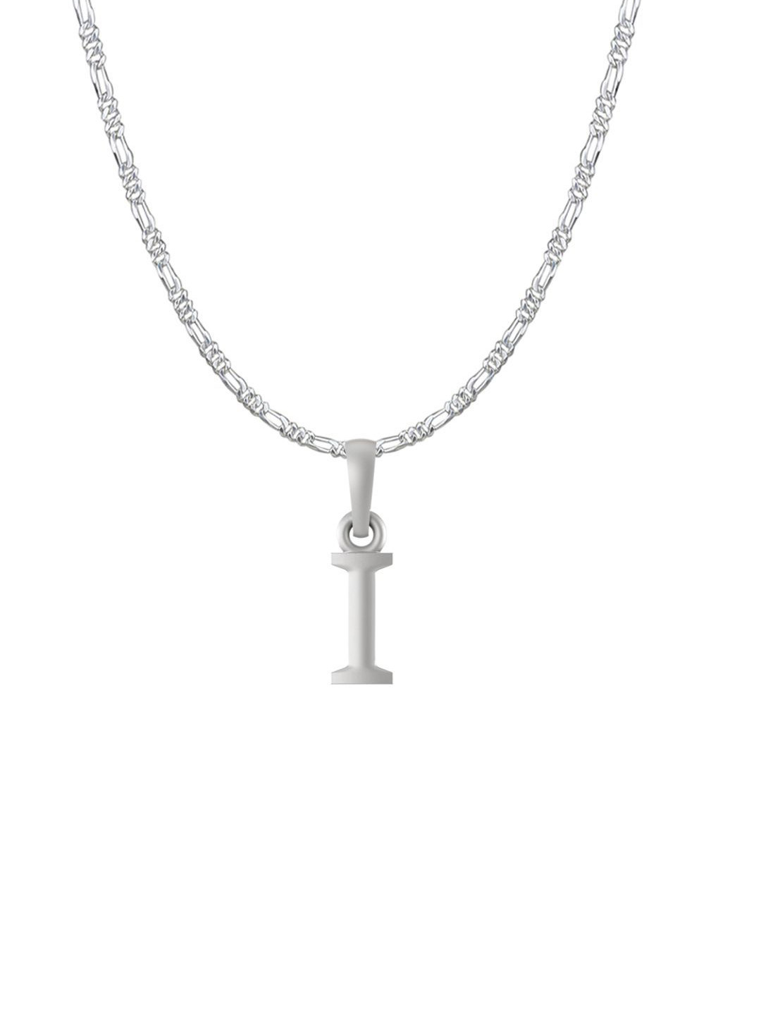AKSHAT SAPPHIRE Men 925 Sterling Silver I Alphabet Pendant with Figaro Chain