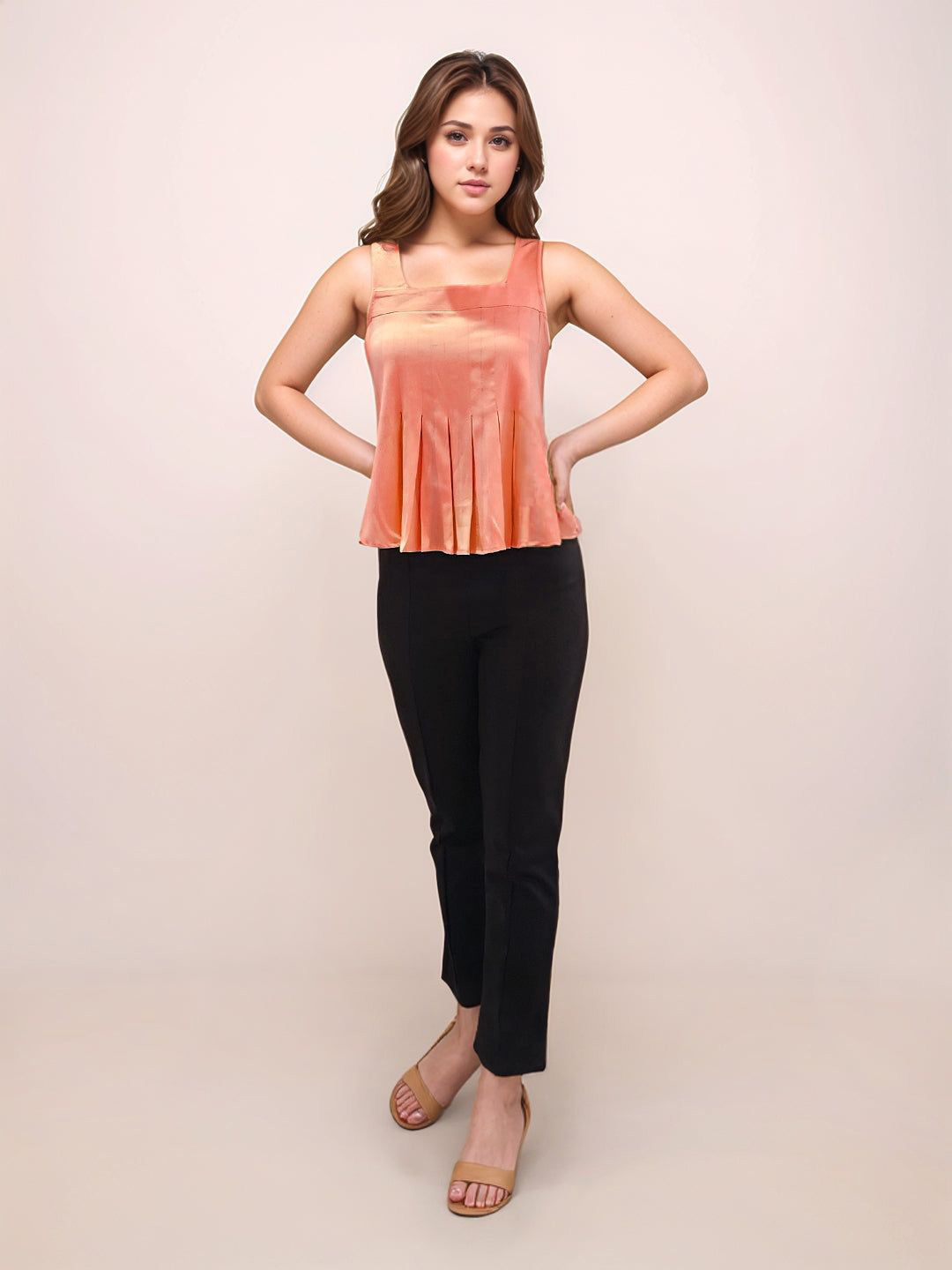 Zink London Women Red Solid Square Neck Shoulder Strap Top