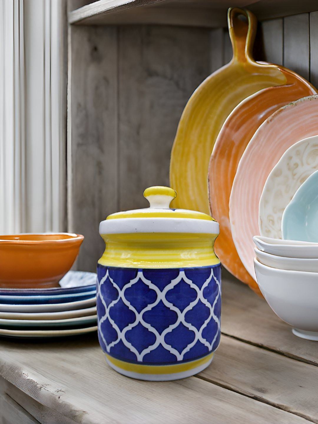 Kraftlik Handicraft 28-Pj1-Np1 Yellow Typography Ceramic Easy To Clean Clip-On Canister-1L