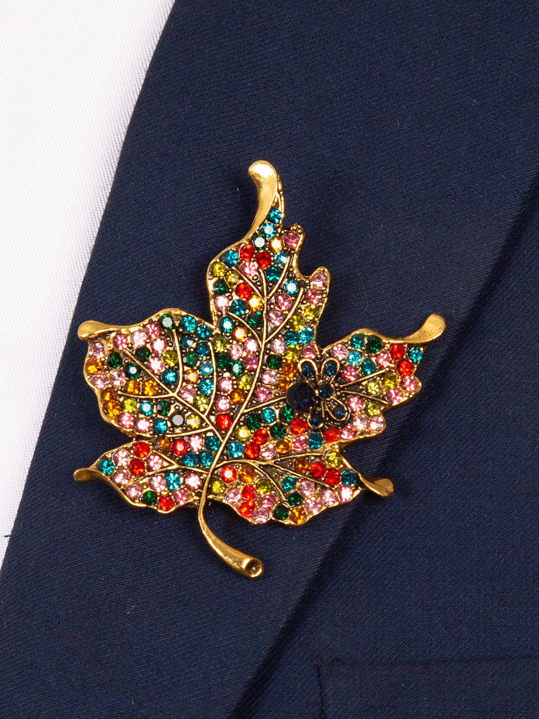 To The Nines Gold-Plated Stone Studded Leaf Brooch