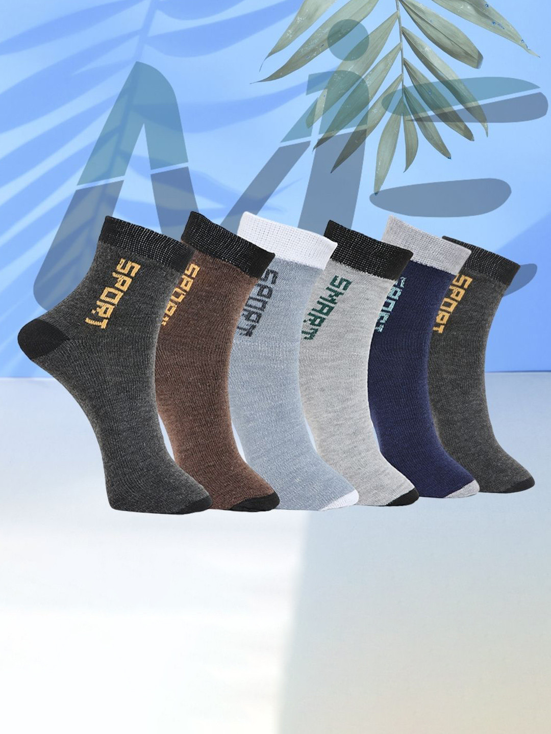 MJE 6-Pcs Patterned Anti-Bacterial Cotton Ankle Length Socks