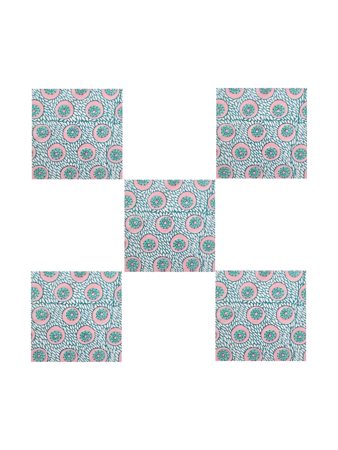 HANDICRAFT PALACE 6Pcs Teal-Blue & Pink Floral Block Printed Cotton Dinner Table Napkins