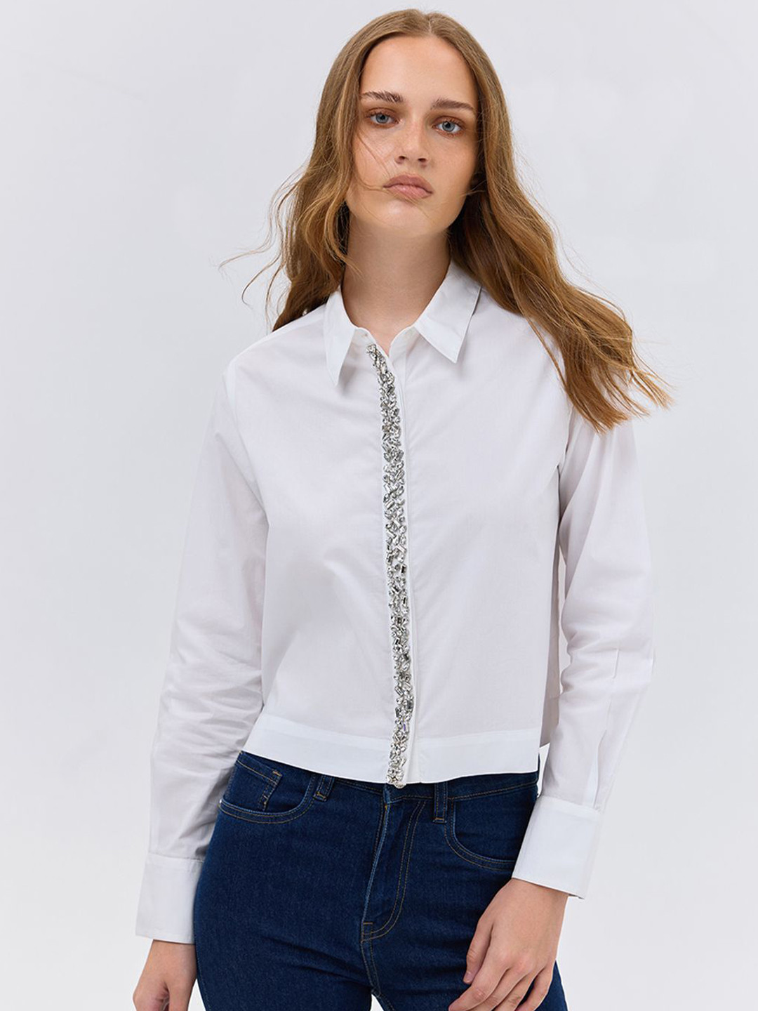 COVER STORY Spread Collar Long Sleeves Casual Cotton Shirt