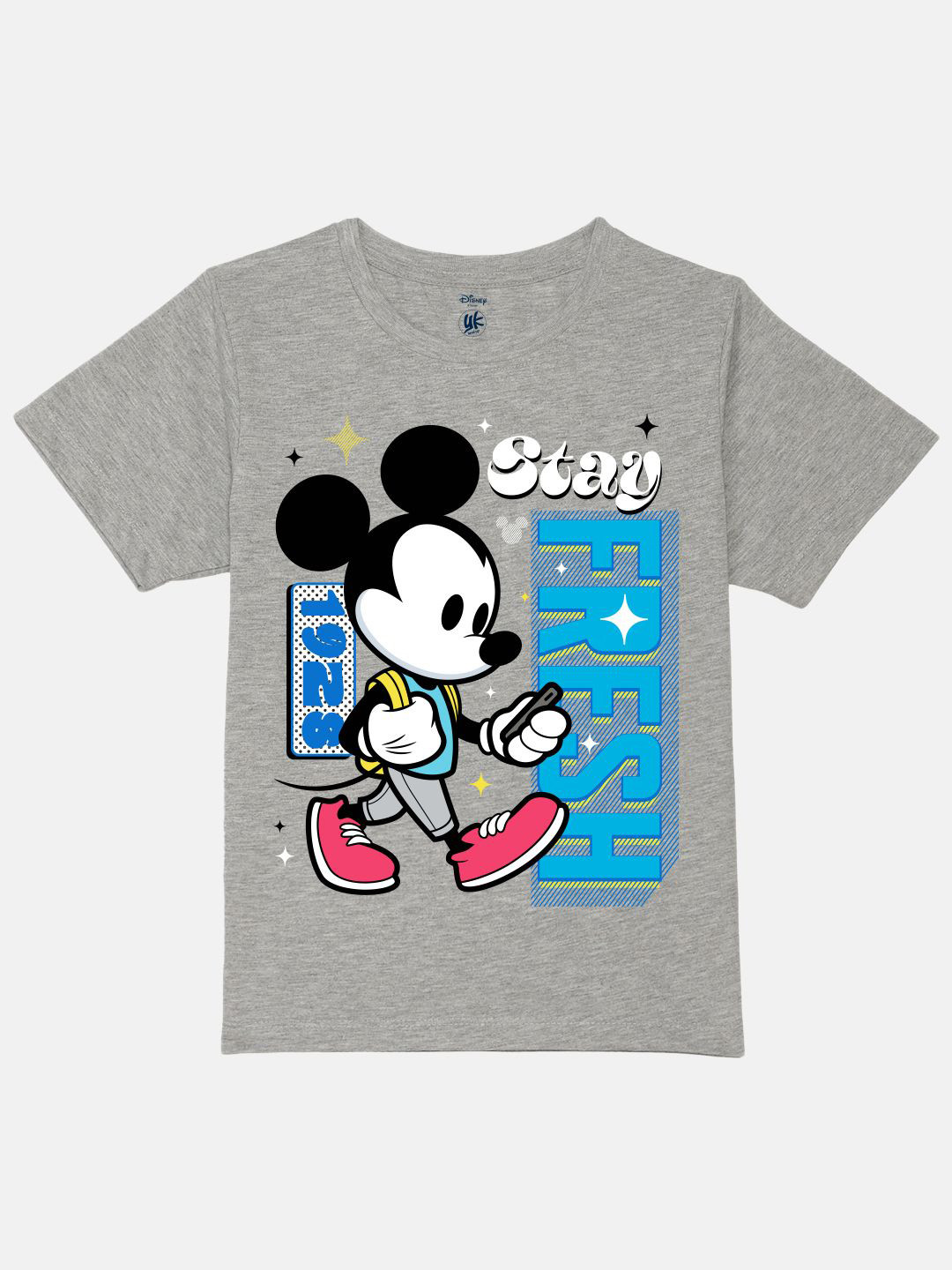 YK Disney Boys Mickey Mouse Print Regular Fit Half Sleeves Cotton T-shirt