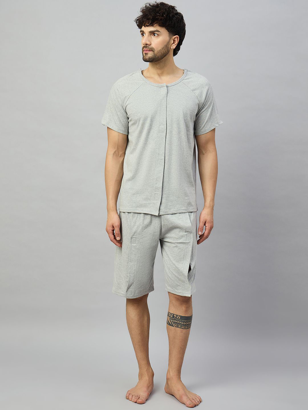 Haxor Men Solid T-Shirt With Shorts Co-Ords Adaptive Trousers