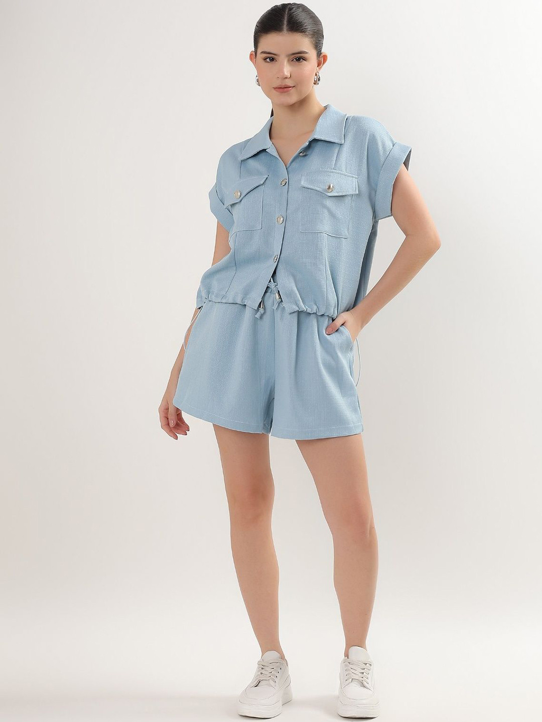 Beyond Pink Pure Cotton Shirt Collar Shirt With Shorts Co-Ords