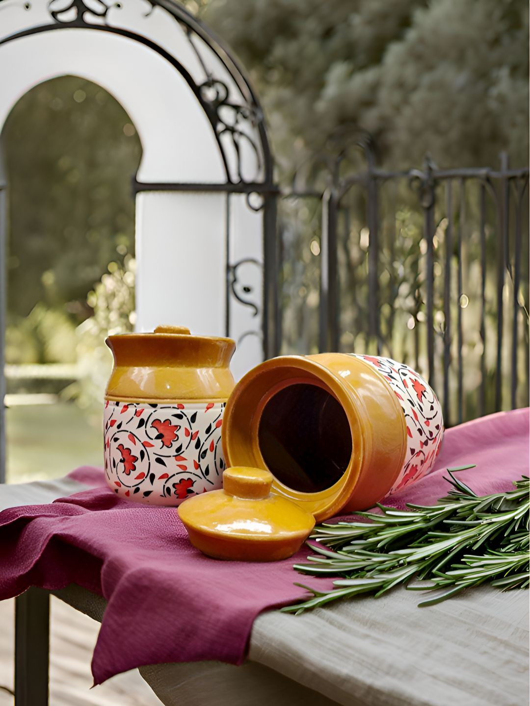 Kraftlik Handicraft 36-Pj-Lwbl-0505 Brown Floral Ceramic Easy To Clean 2 Piece Flip Top Canister-500ml