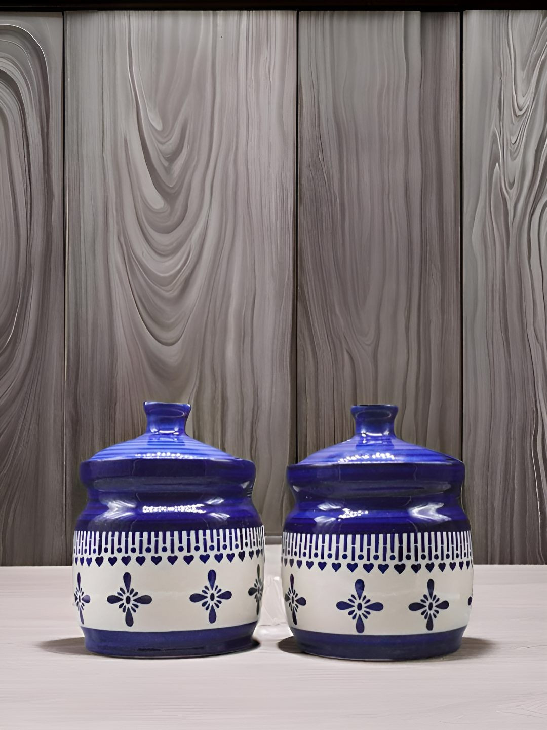 Kraftlik Handicraft 47-Pj-Bjh-1010 Blue Ceramic Easy To Clean 2 Piece Flip Top Canister-1L