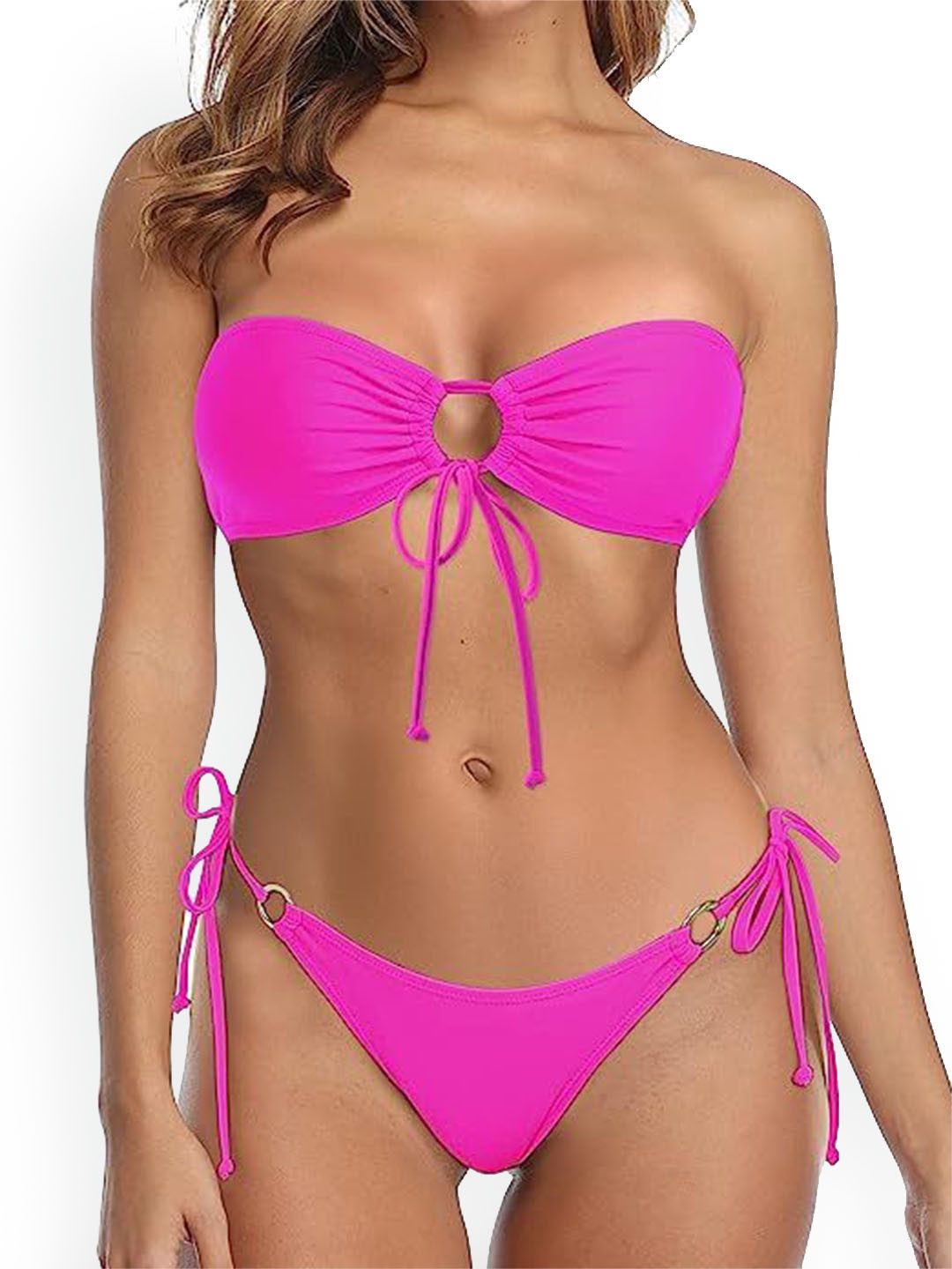 Dahr Strapless Neck Swim Bikini Set With Ring Detail