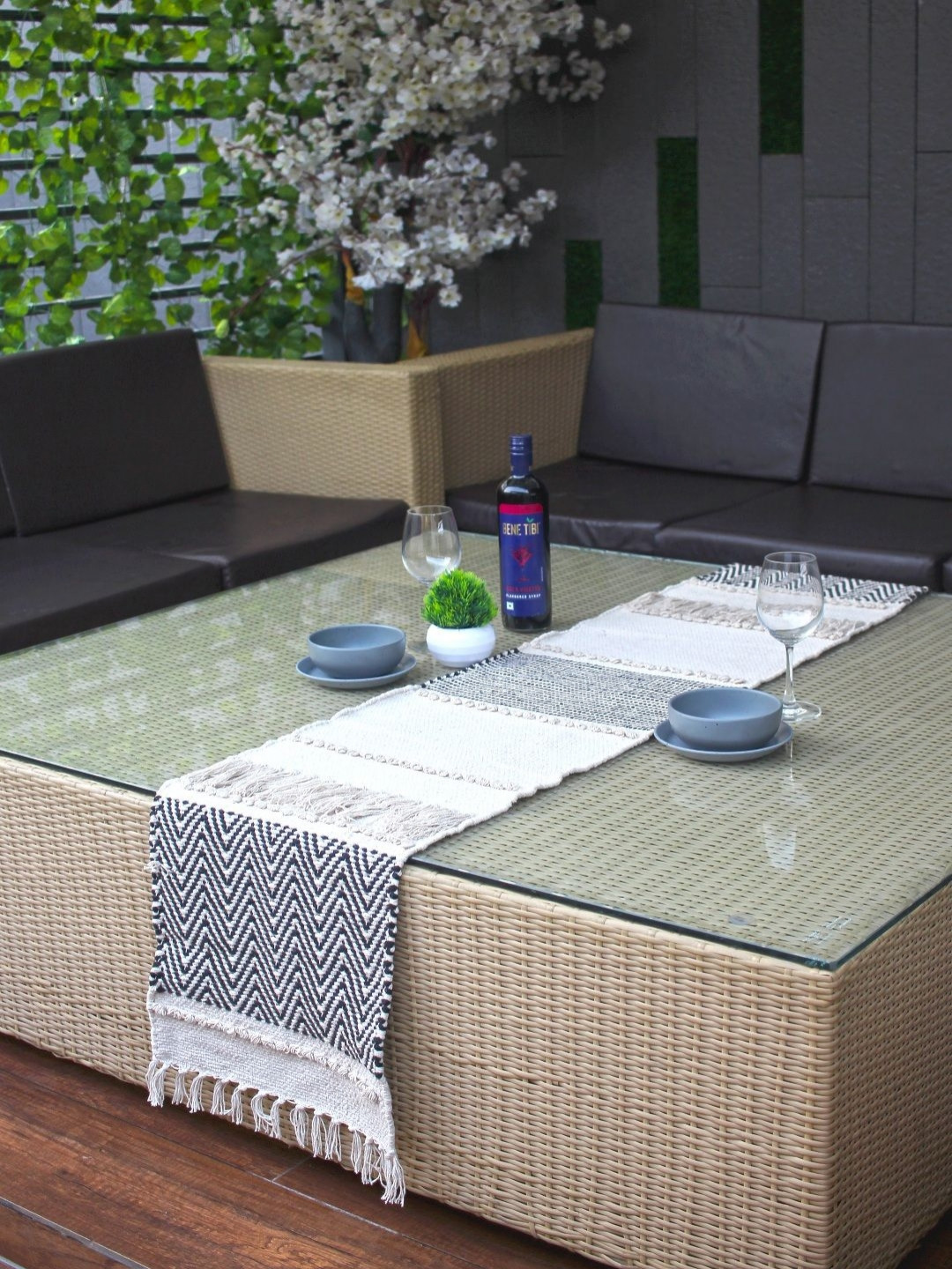 INDIAN HOME FAB Black & White Rectangular Table Runner