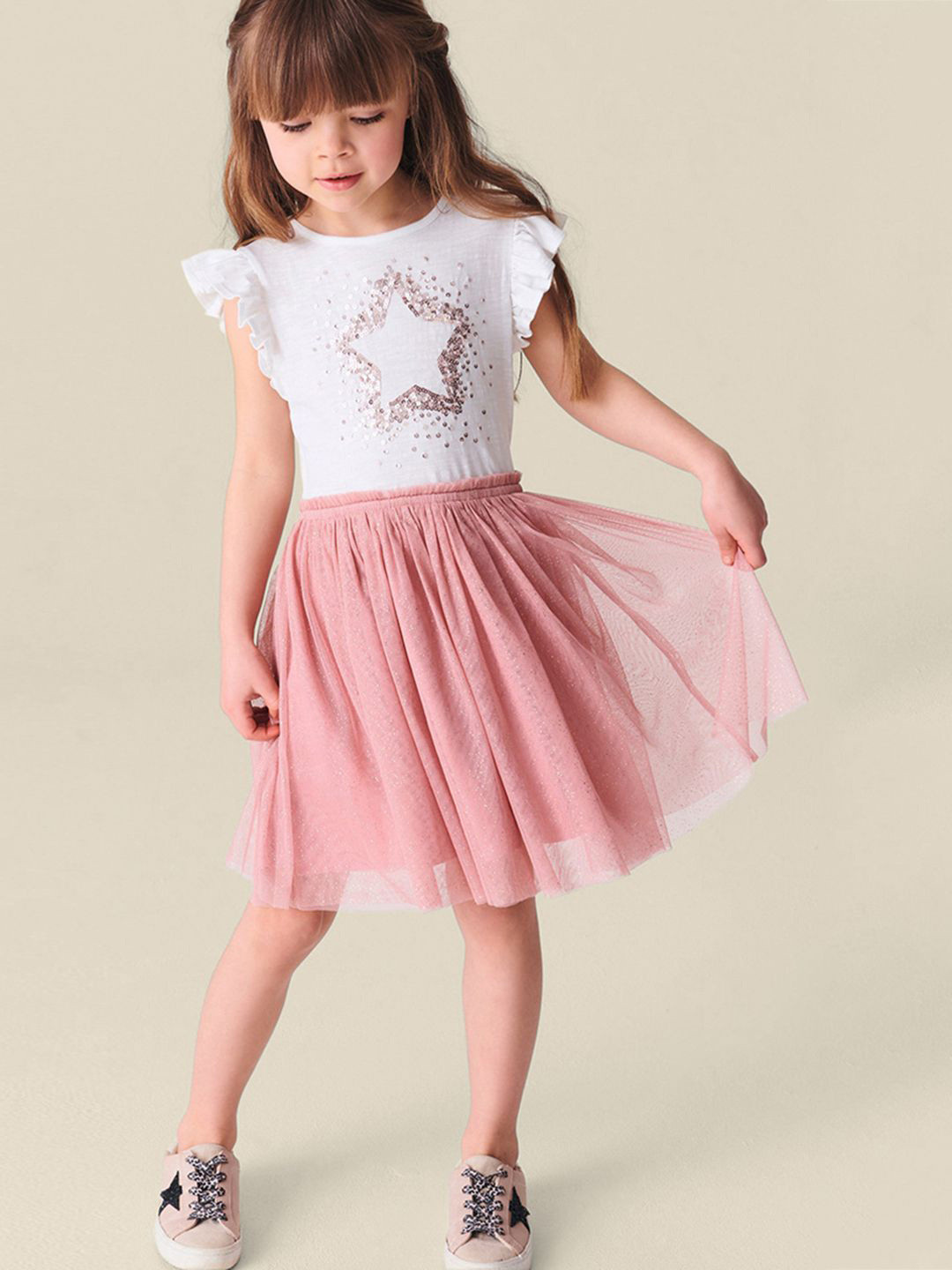 INCLUD Girls Star Print Flared Sleeve A-Line Dress