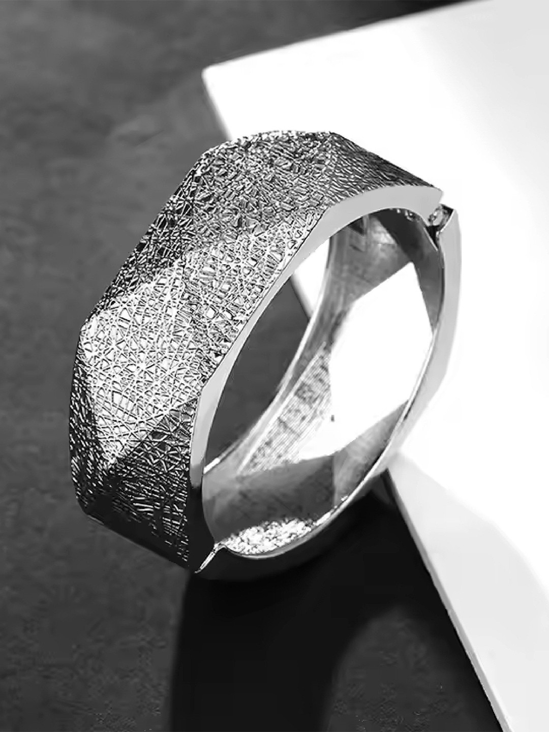 DKane Designs Stainless Steel Silver-Plated Crystalline Bangle-Style Bracelet