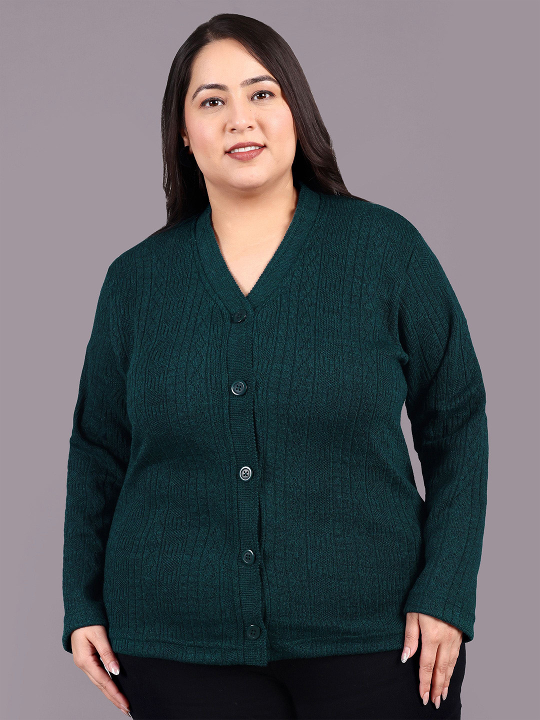 Hifzaa Women Plus Size Woollen Cardigan
