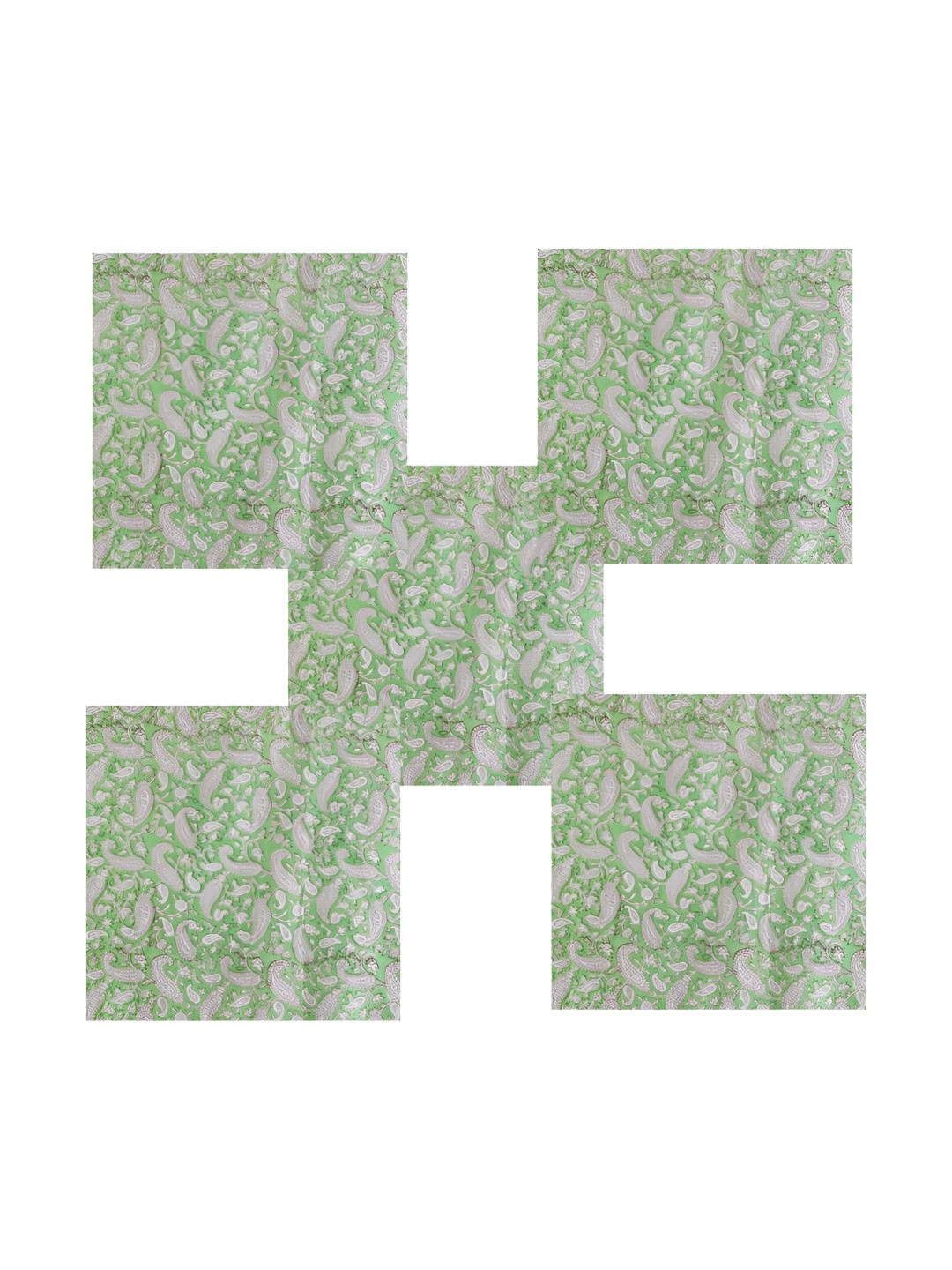 HANDICRAFT PALACE 6Pcs Green & White Paisley Block Printed Cotton Dinner Table Napkins