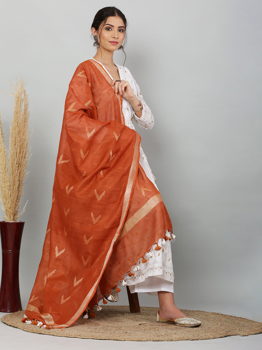 Bunkraft Geometric Ikat Woven Design Cotton Dupatta