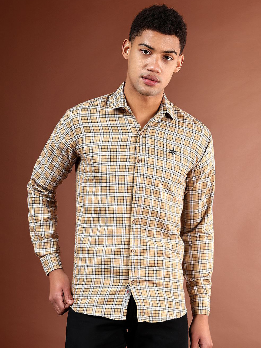 CVC Men Classic Checked Yellow Cotton Shirt