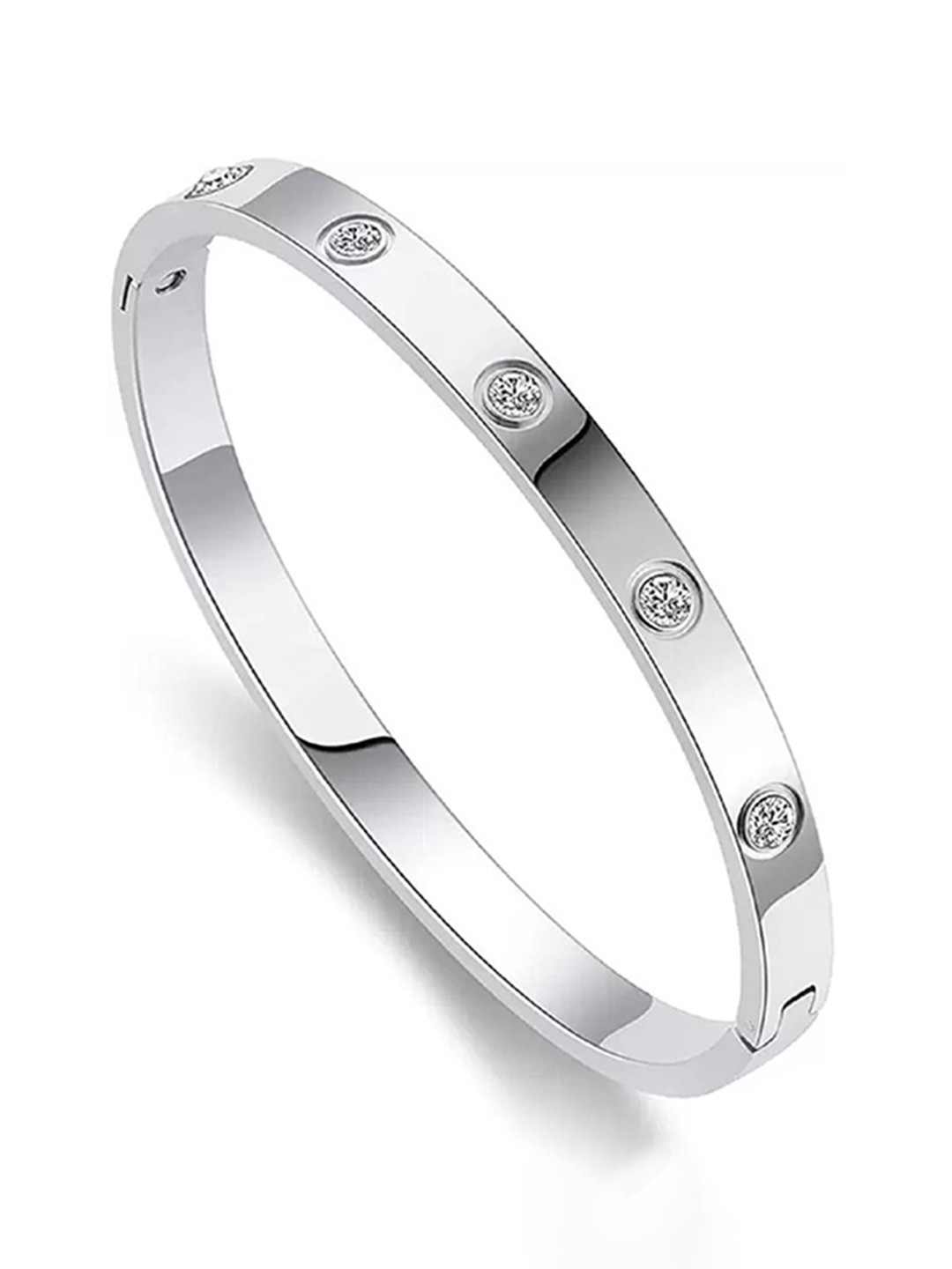 Women Silver-Plated American Diamond Kada Bracelet