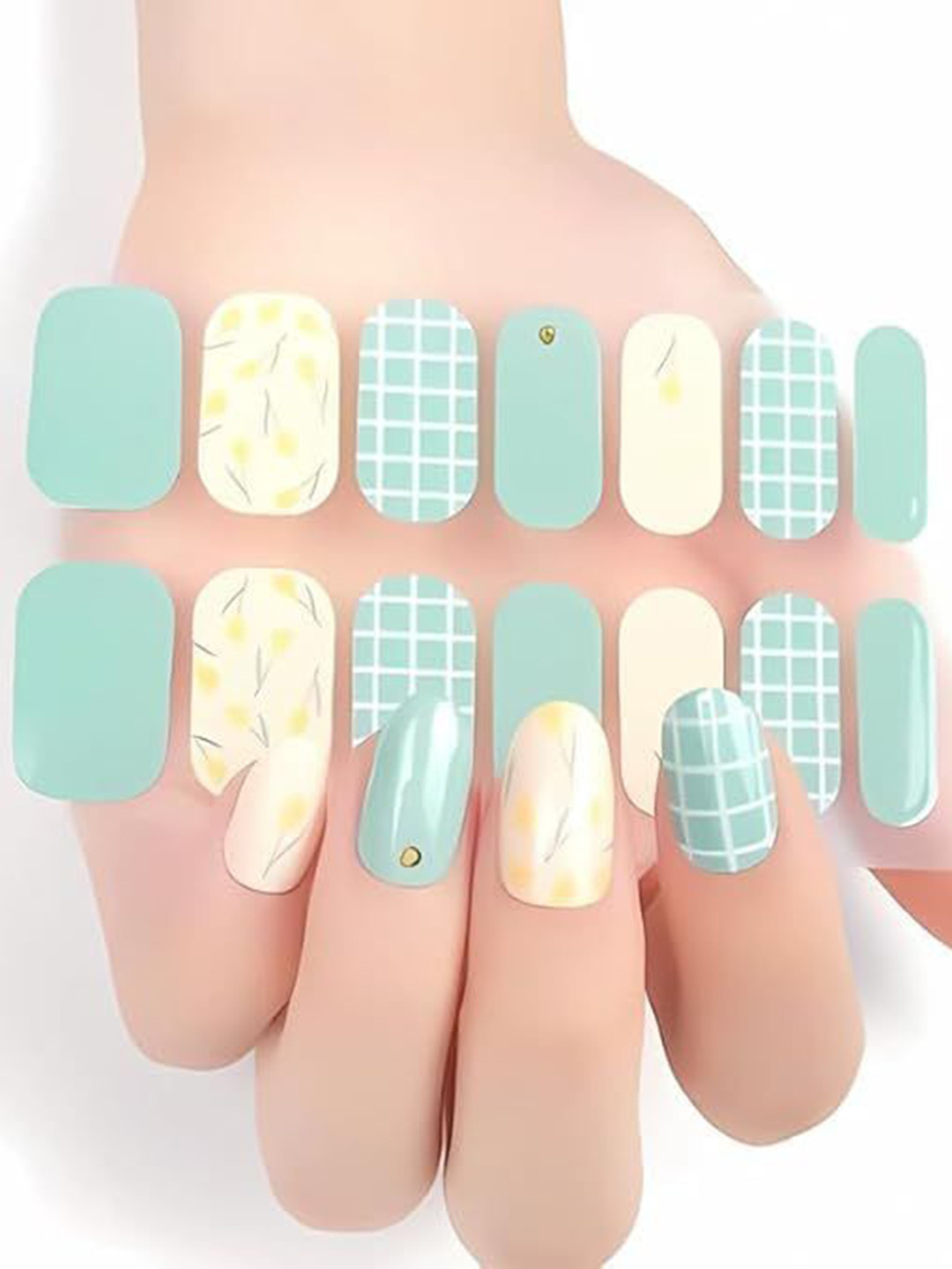 Hawtever Set Of 14 Long Lasting Nail Wraps - Floral Mint