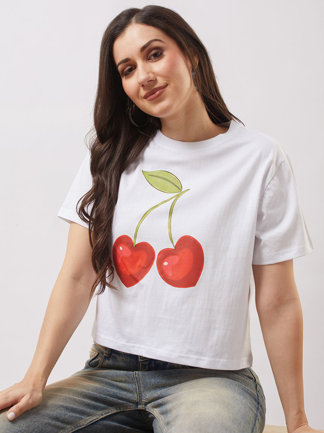 Globus Round Neck Short Sleeves Cherry Print Oversized T-Shirt